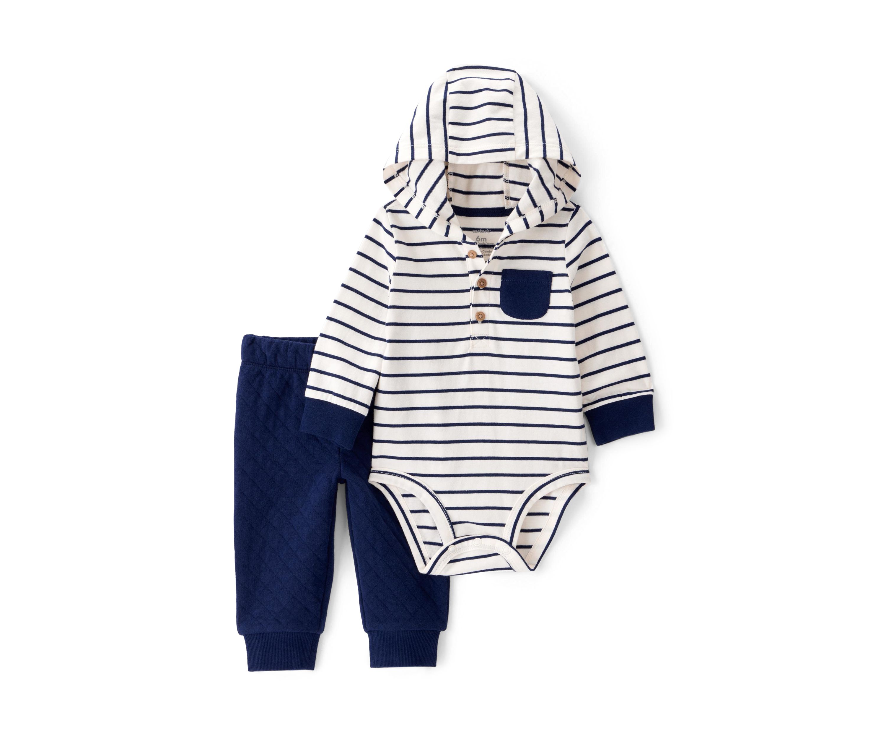 Baby Boys Long Sleeve Hooded Bodysuit and Jogger Pants Set