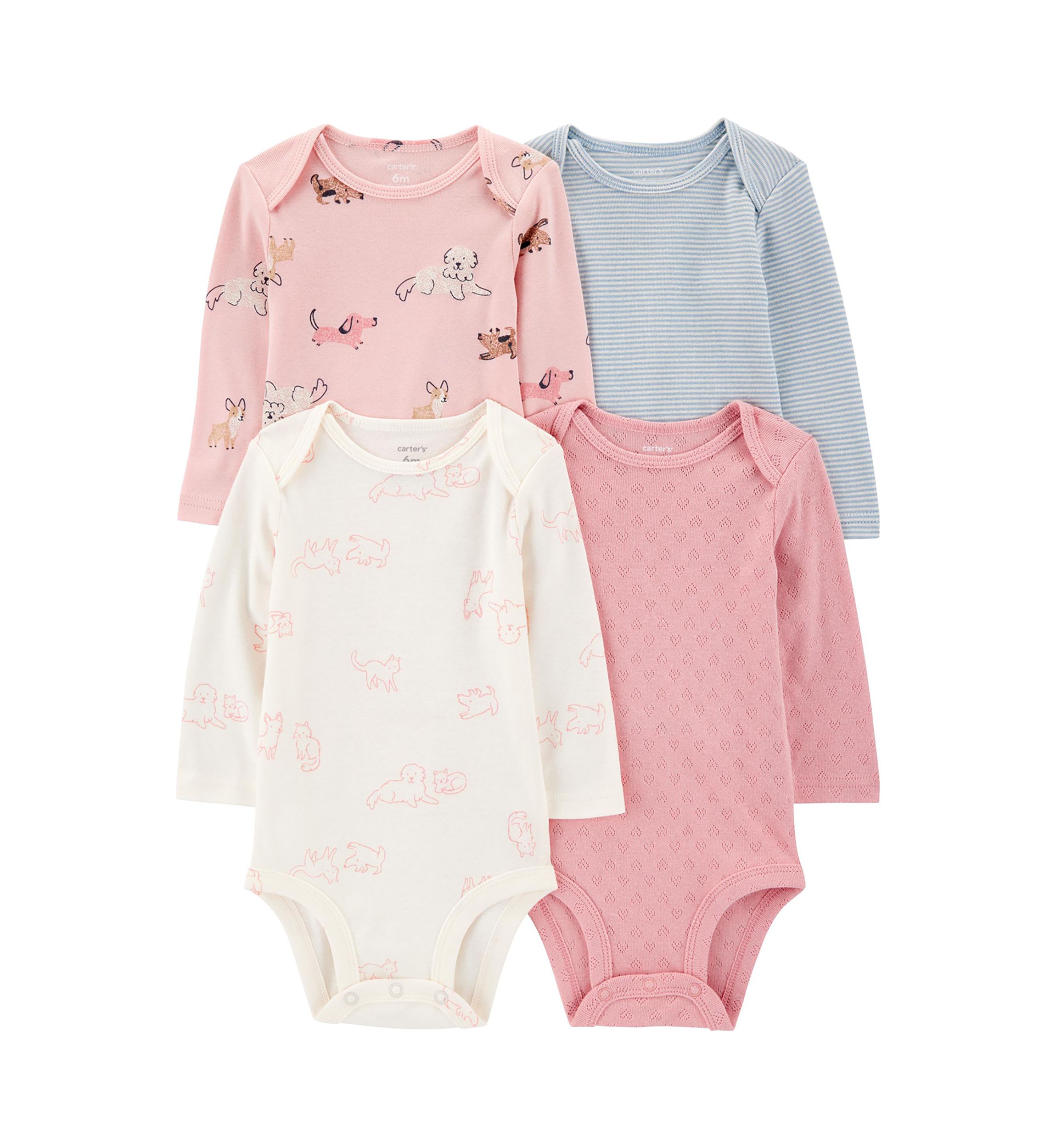 Baby Girls Long Sleeve Bodysuits - 4 Pack