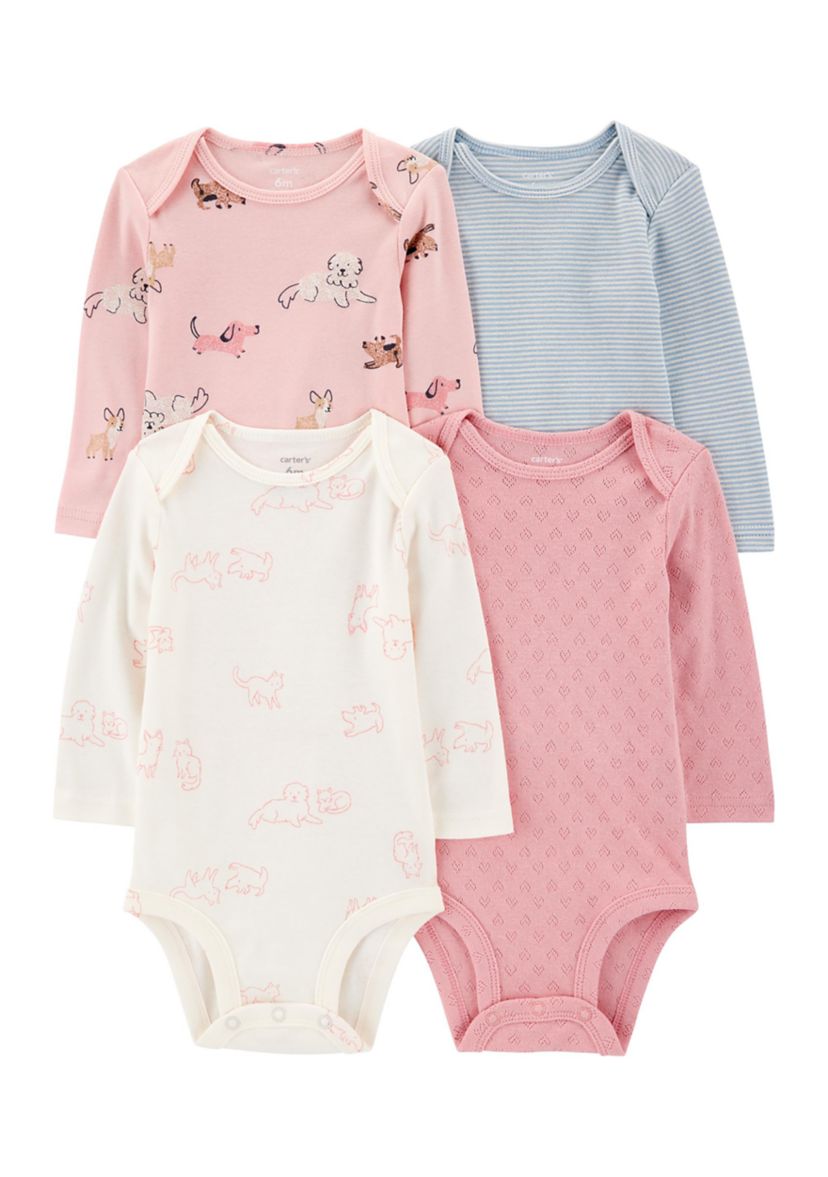 Baby Girls Long Sleeve Bodysuits - 4 Pack