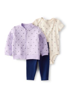 Carter's Baby Girls 3-Piece Printed Set, Purple, 9 Months