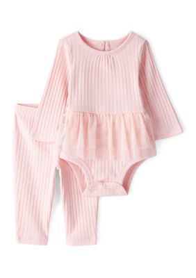 Carter’s Toddler Girls Long Sleeve Bodysuit with Tulle Skirt and Pants, Pink, 18 Months