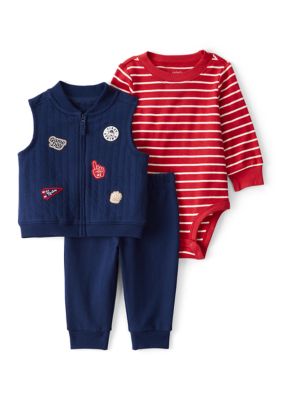 Carter's Toddler Boys 3 Piece Vest Set, Blue, Newborn