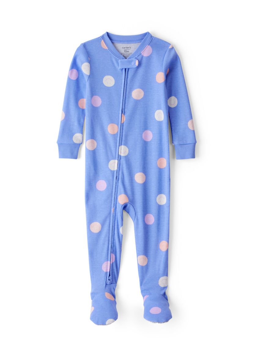 Baby Girls Polka Dot Printed Footie Pajamas