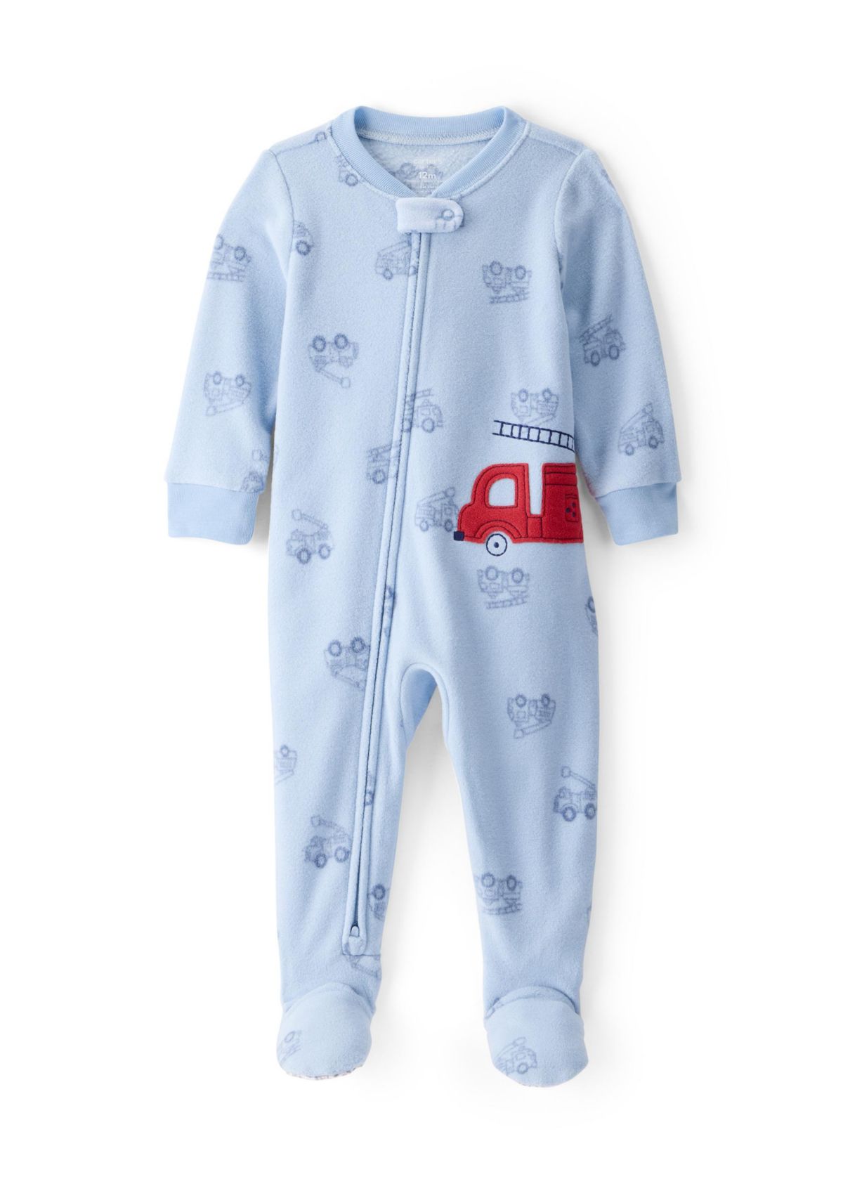 Baby Boys Firetruck Appliqué Fleece Footie Pajamas