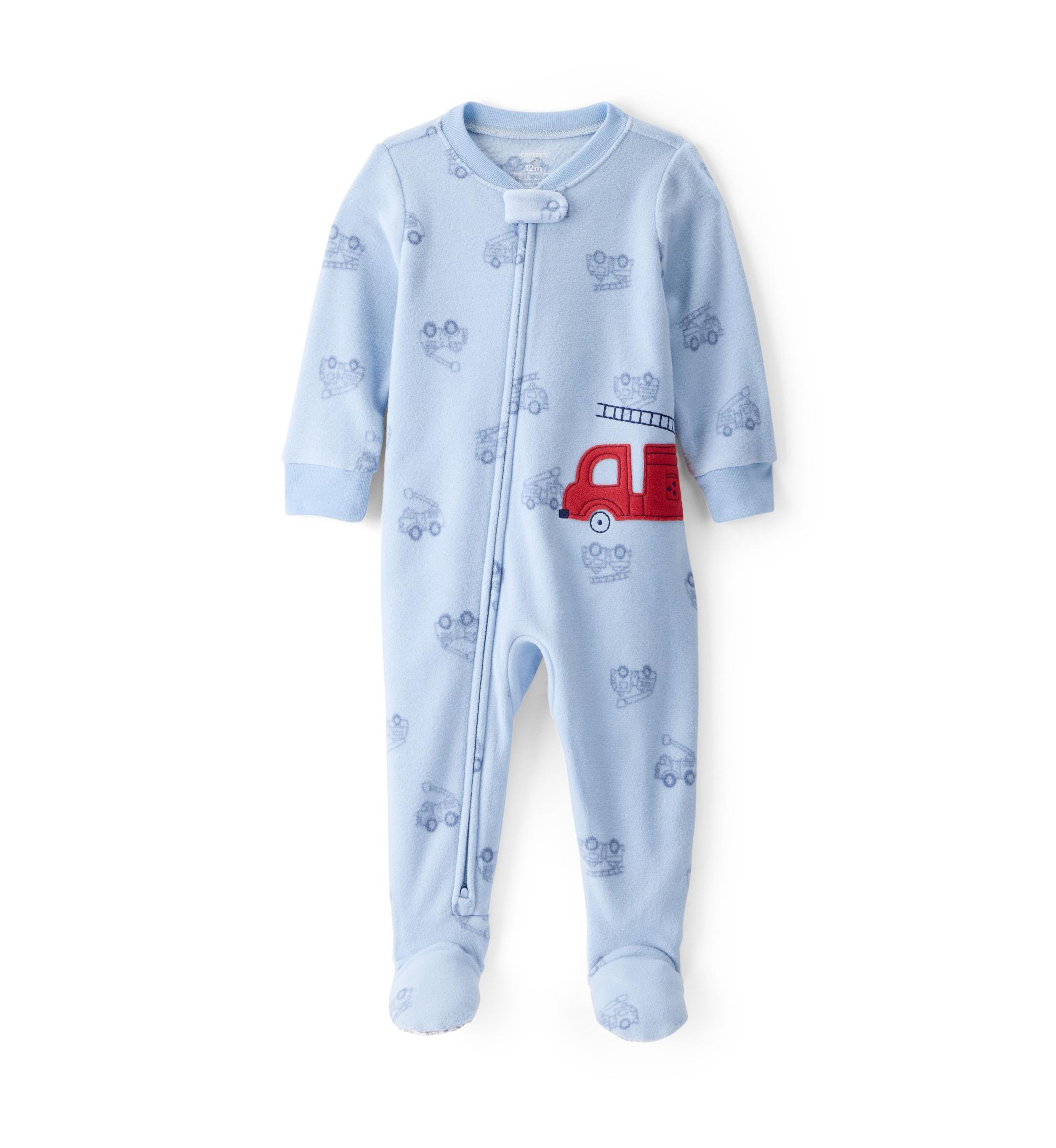 Baby Boys Firetruck Appliqué Fleece Footie Pajamas