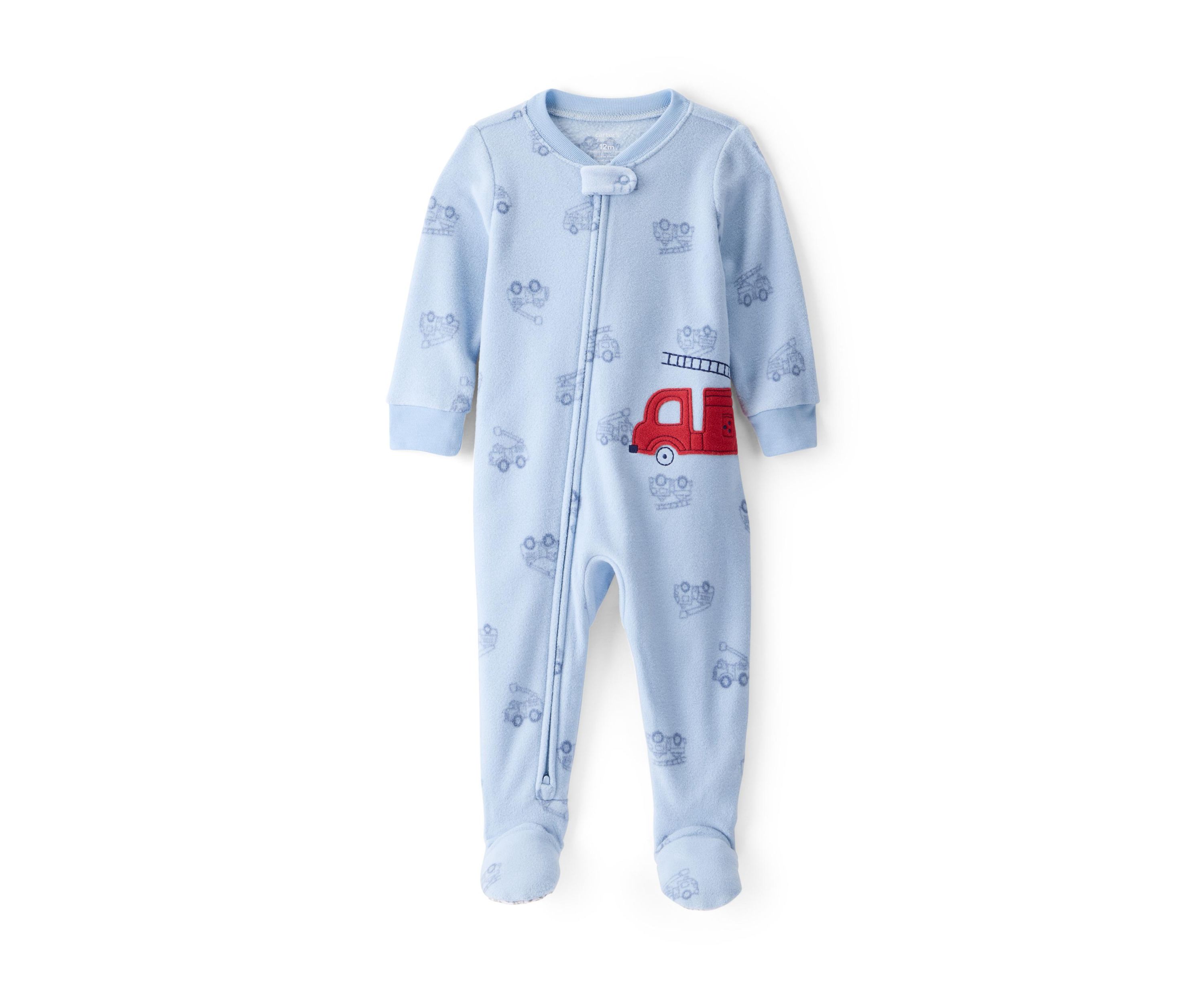 Baby Boys Firetruck Appliqué Fleece Footie Pajamas