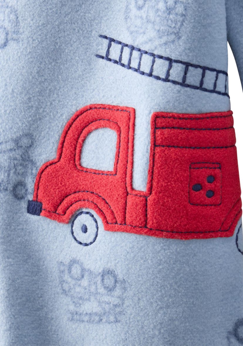 Baby Boys Firetruck Appliqué Fleece Footie Pajamas