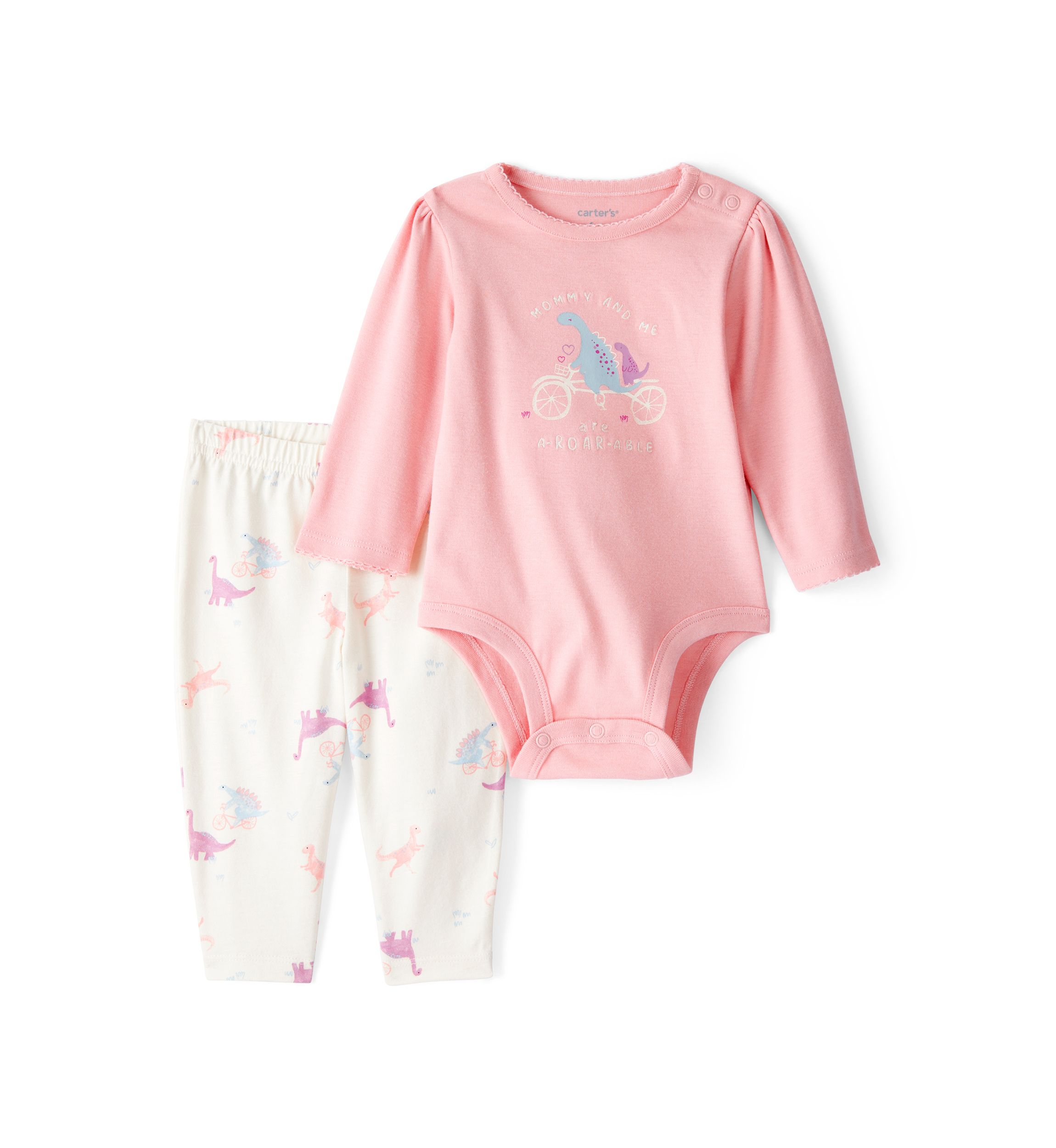Baby Girls Dinosaur Graphic Bodysuit and Printed Pants Set
