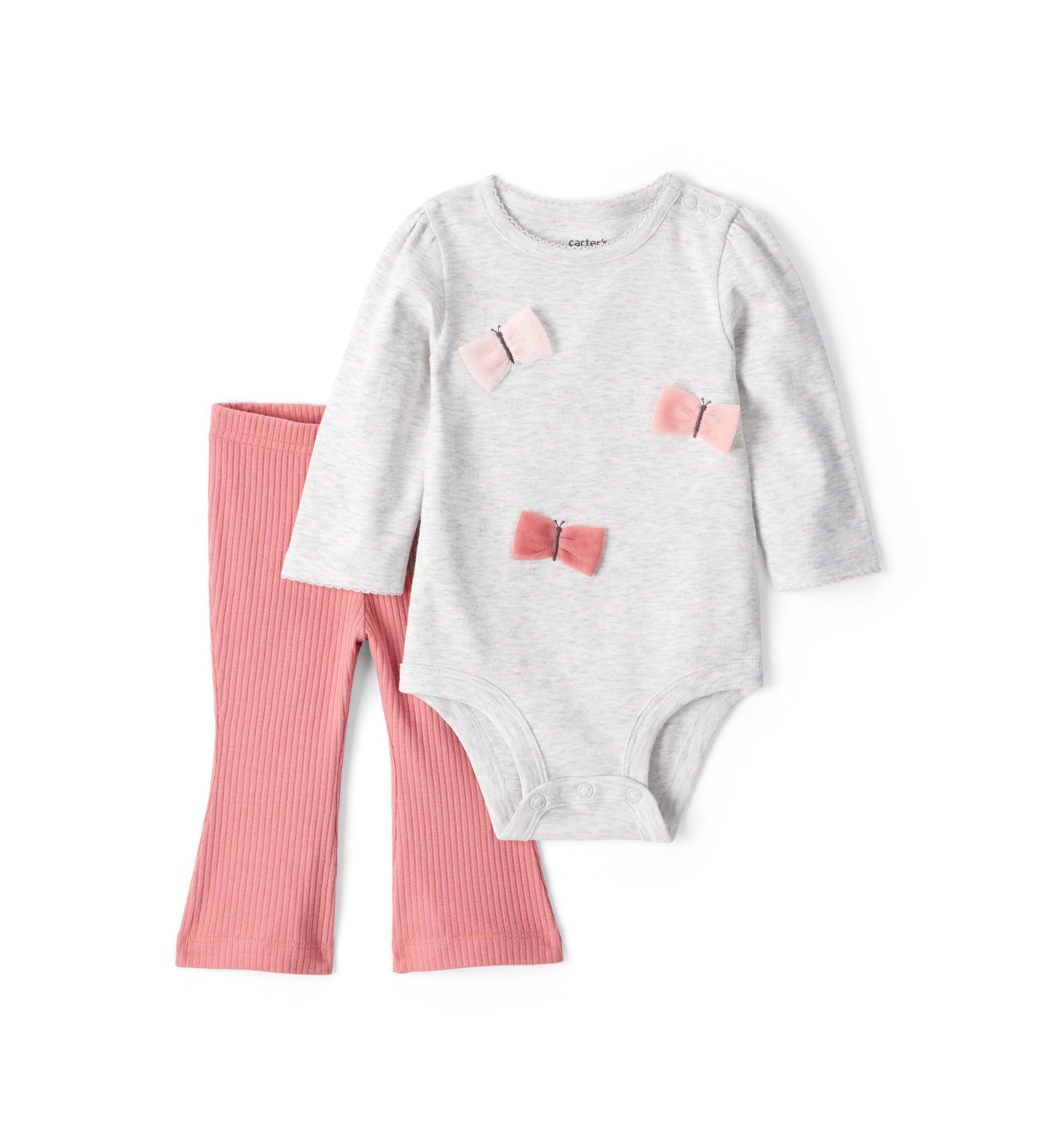 Baby Girls Bow Appliqué Bodysuit and Flare Pants Set