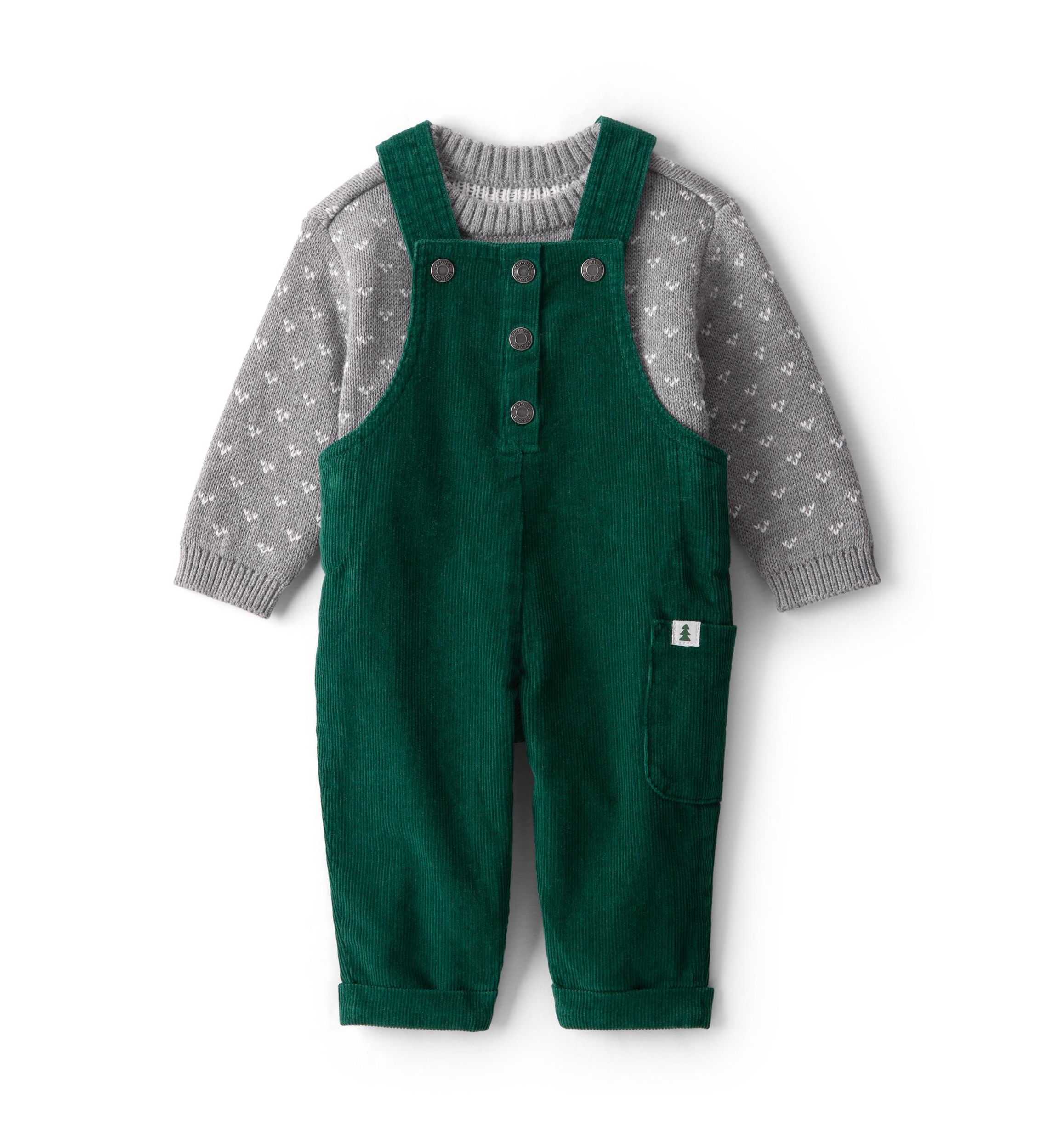 Baby Boys Printed Sweater and Overalls Set