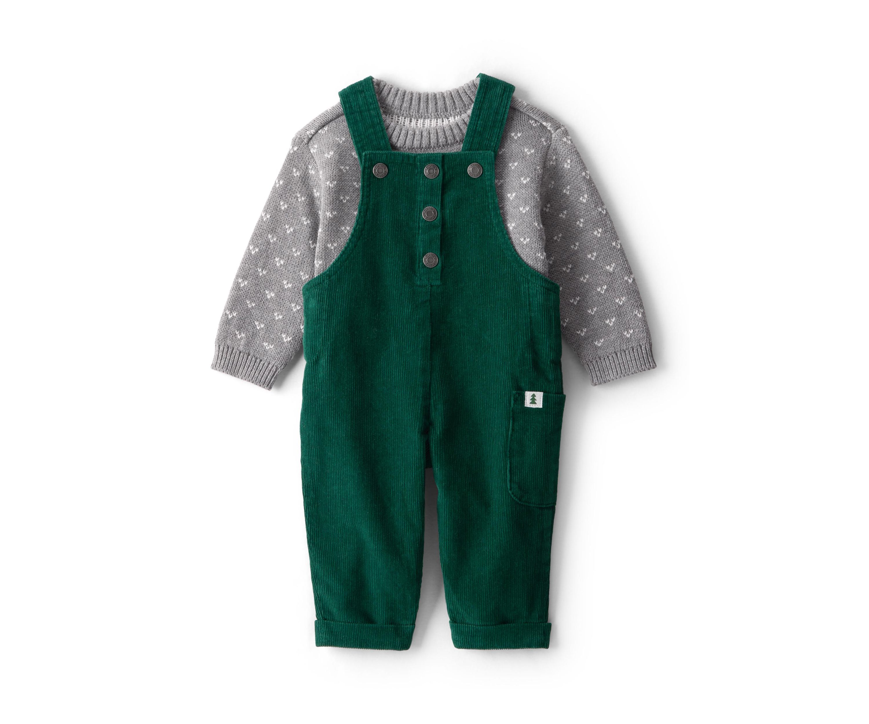 Baby Boys Printed Sweater and Overalls Set
