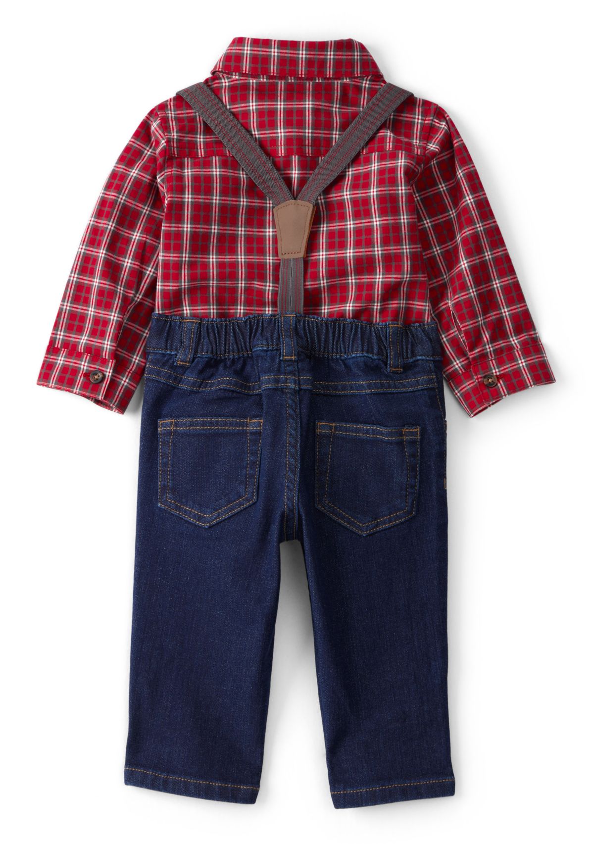 Baby Boys Plaid Shirt and Suspenders Pants Set