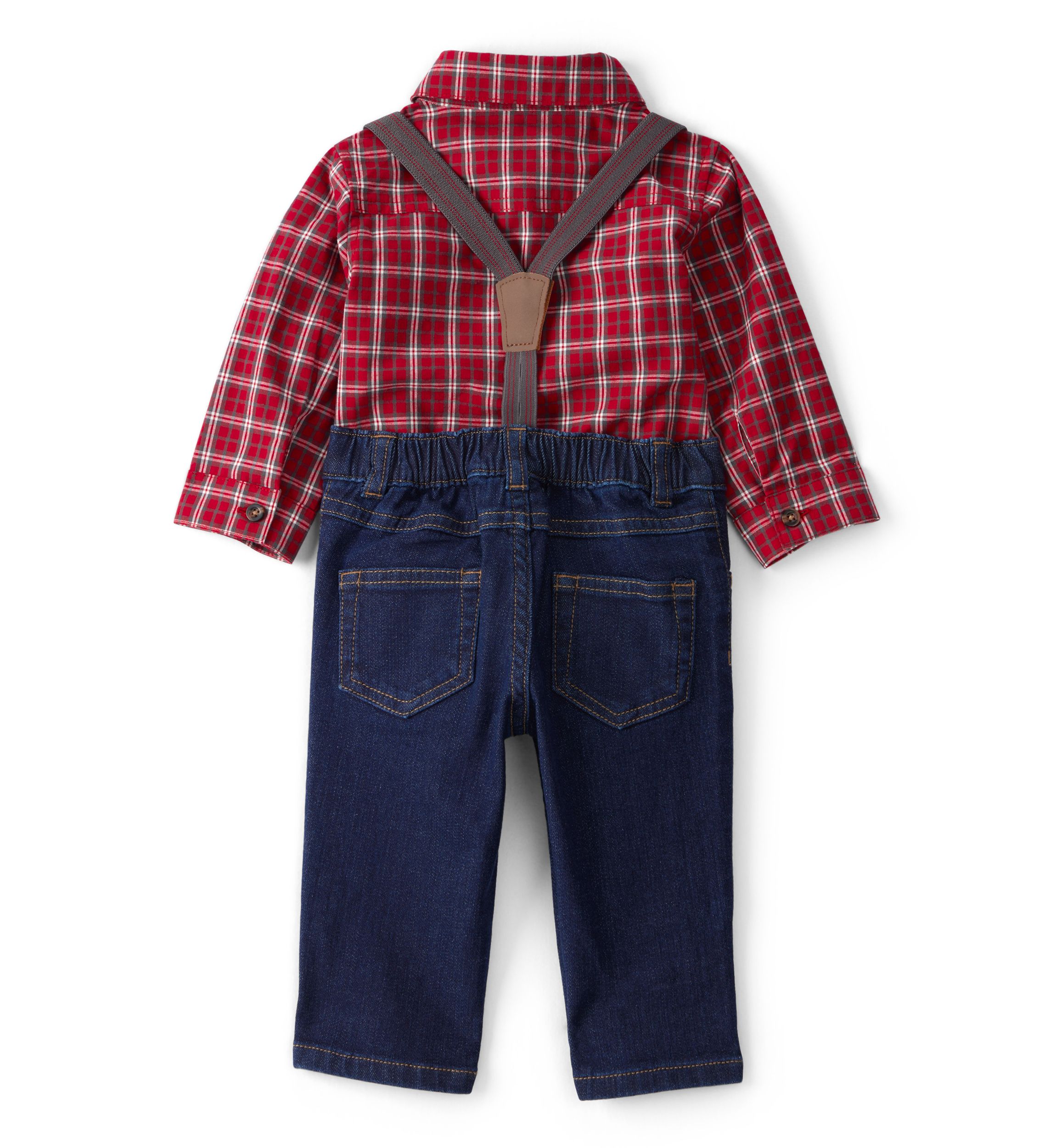 Baby Boys Plaid Shirt and Suspenders Pants Set