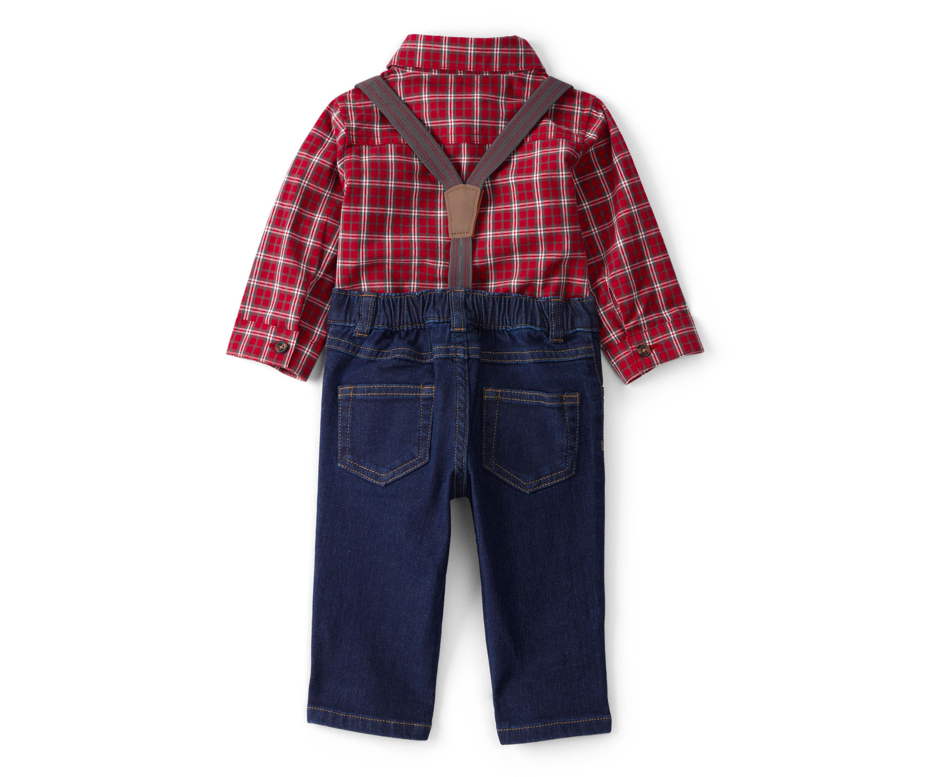 Baby Boys Plaid Shirt and Suspenders Pants Set