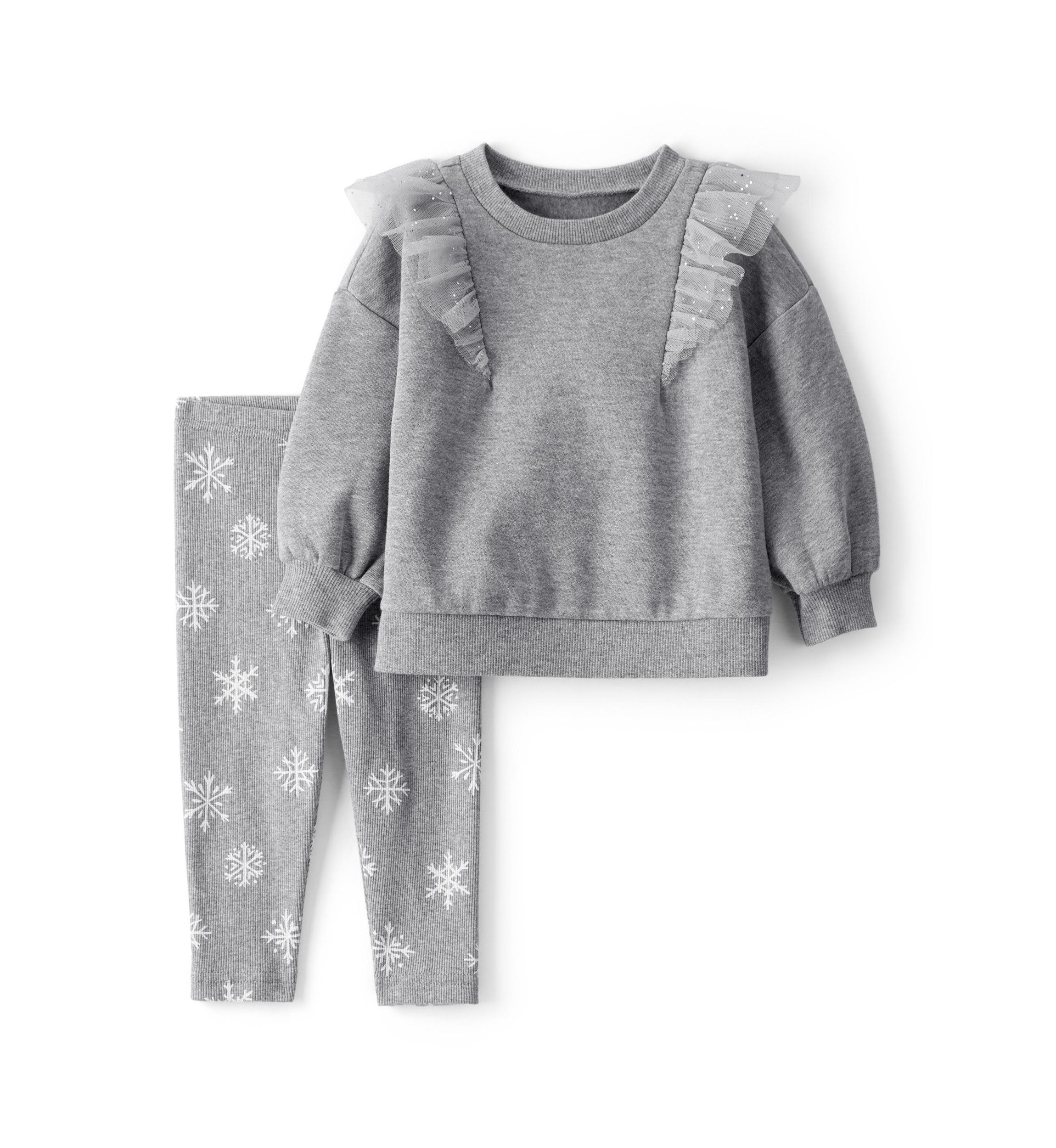 Baby Girls Christmas Sweatshirt and Snowflake Printed Leggings Set