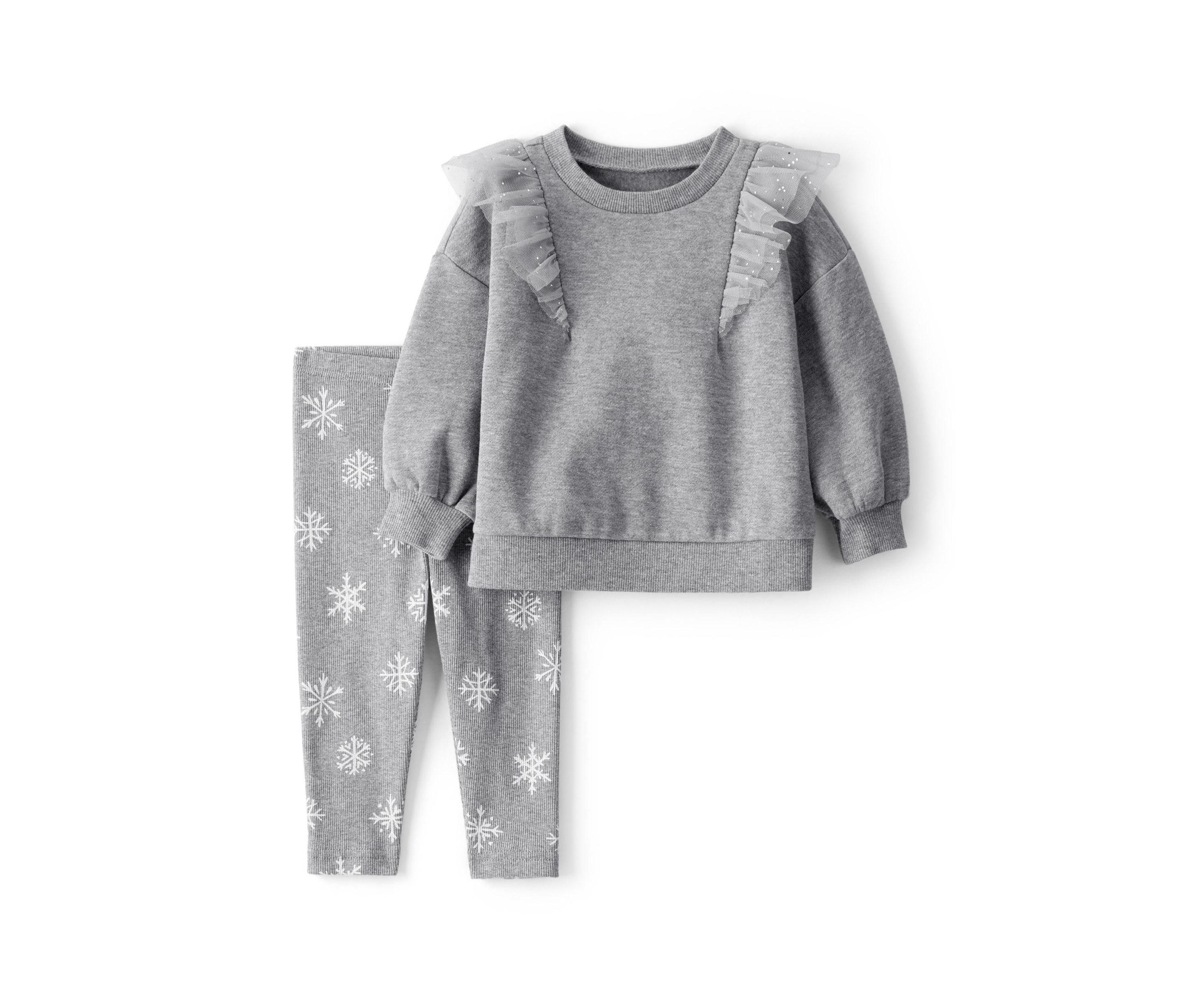 Baby Girls Christmas Sweatshirt and Snowflake Printed Leggings Set