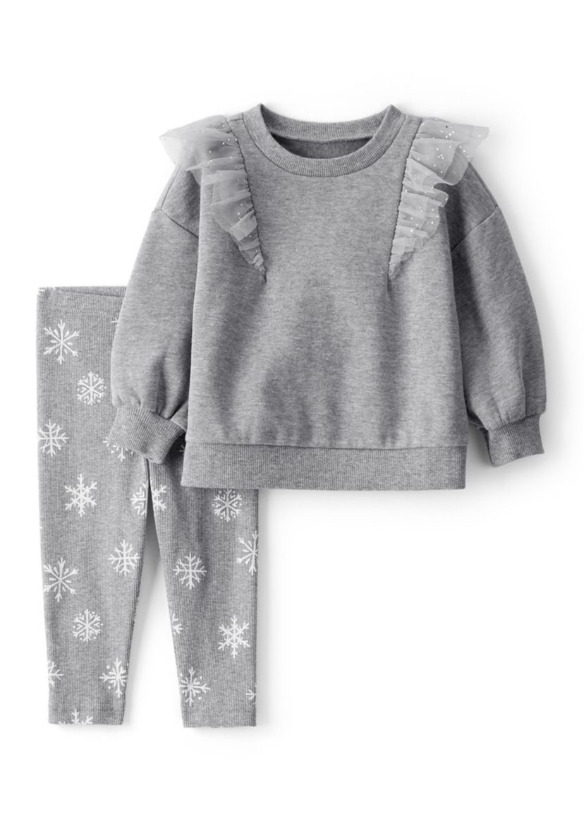 Baby Girls Christmas Sweatshirt and Snowflake Printed Leggings Set