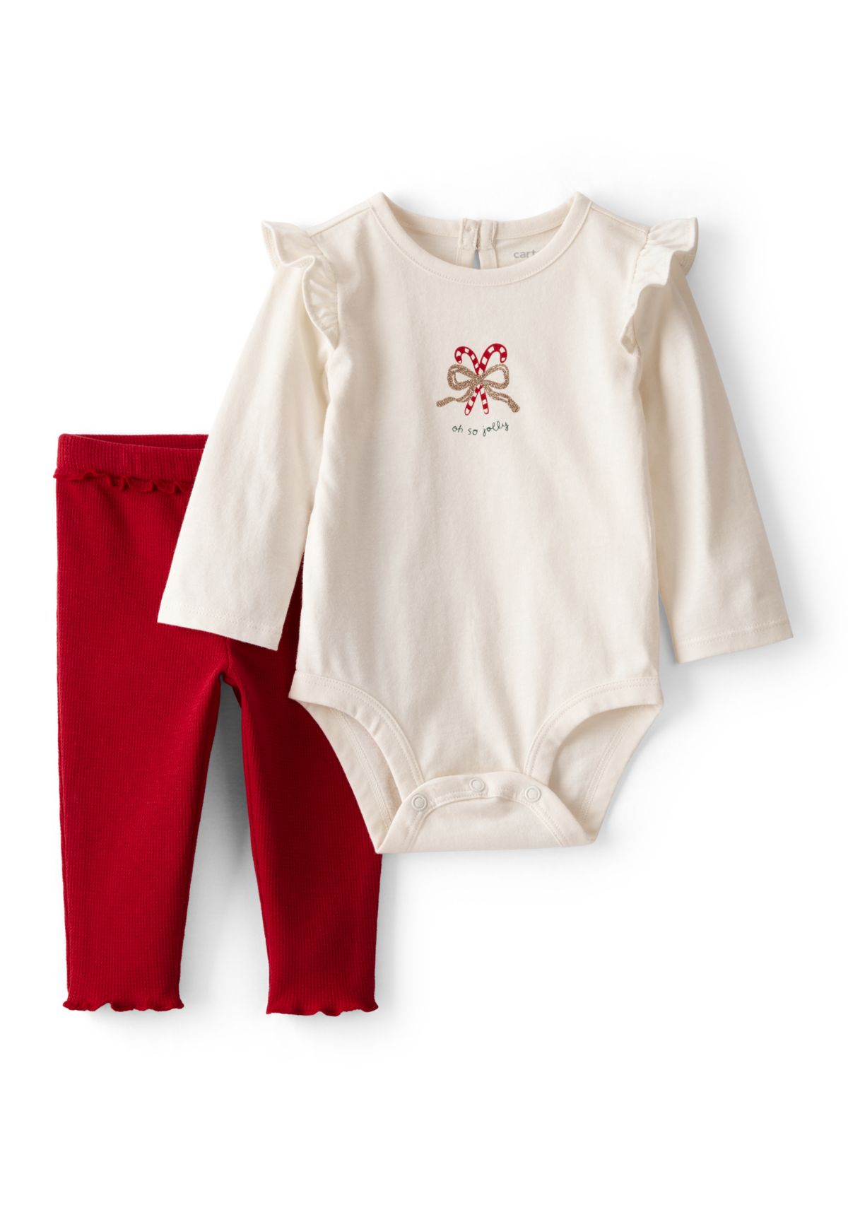 Baby Girls Candy Cane Ruffle Bodysuit and Pants Set