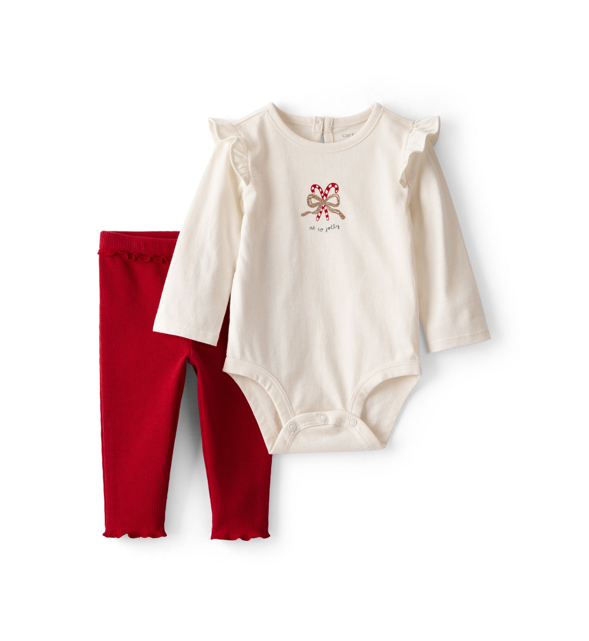 Baby Girls Candy Cane Ruffle Bodysuit and Pants Set