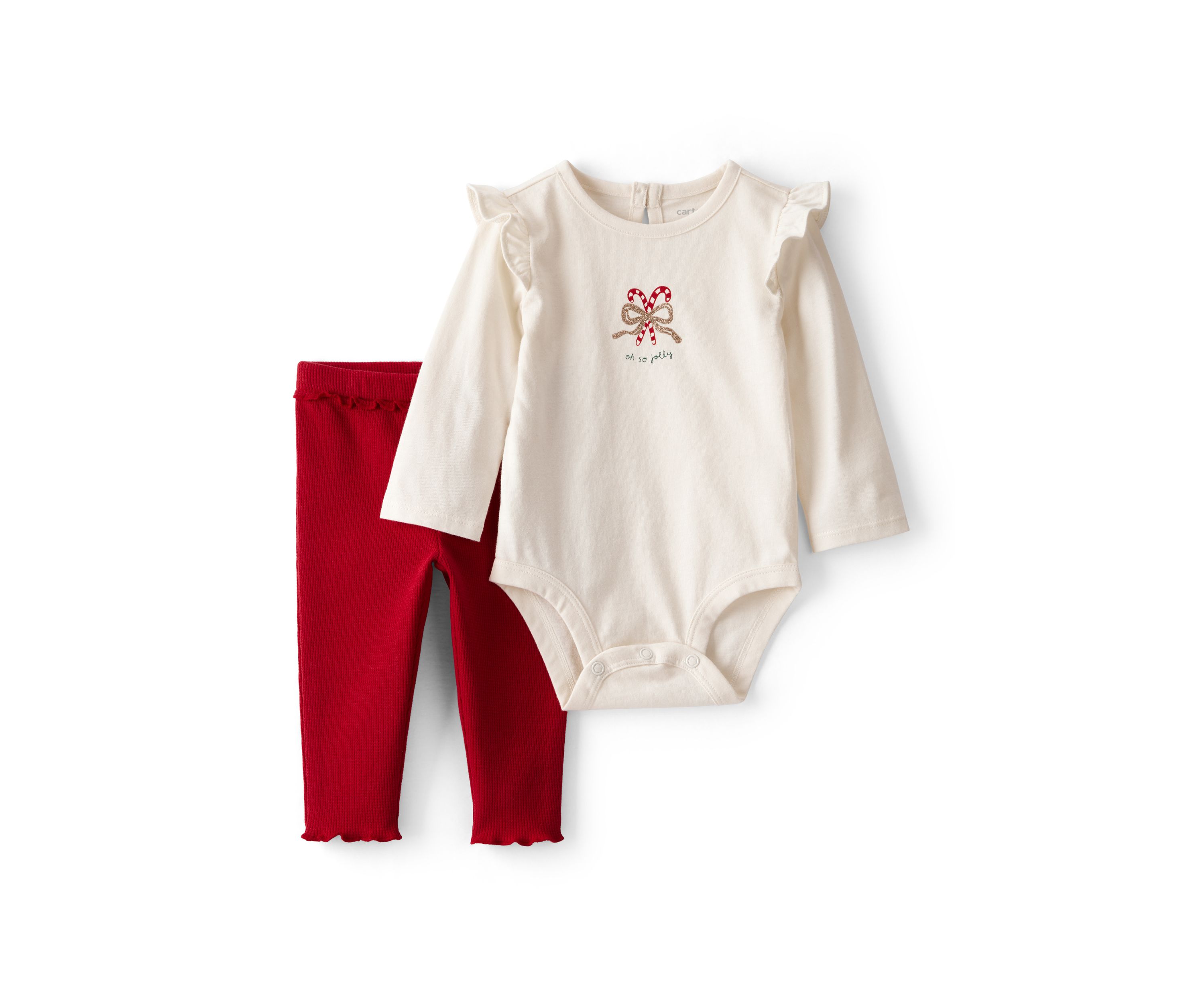 Baby Girls Candy Cane Ruffle Bodysuit and Pants Set