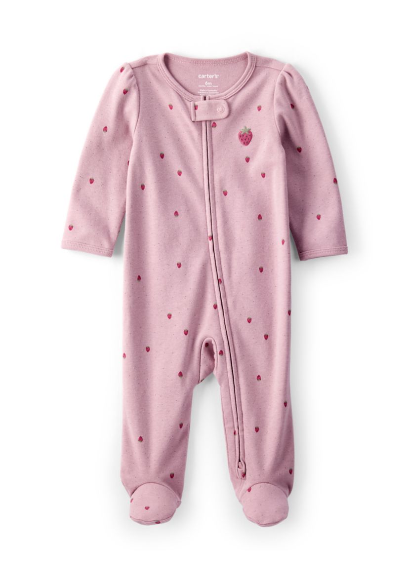 Baby Girls Strawberry Printed Footie Pajamas