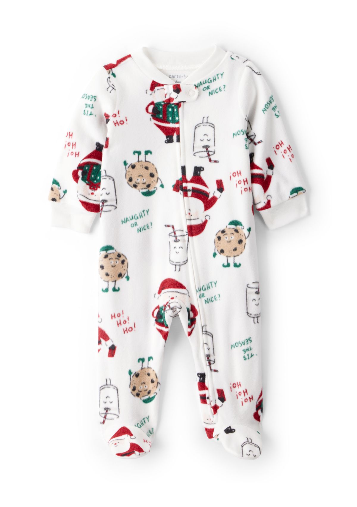 Baby Girls Santa Printed Loose Fit Fleece Footie Pajamas