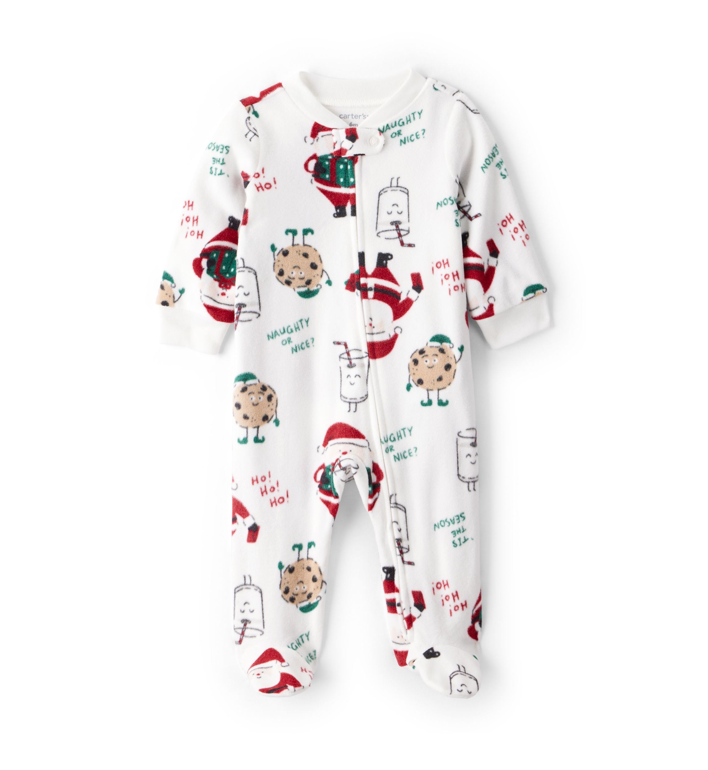 Baby Girls Santa Printed Loose Fit Fleece Footie Pajamas