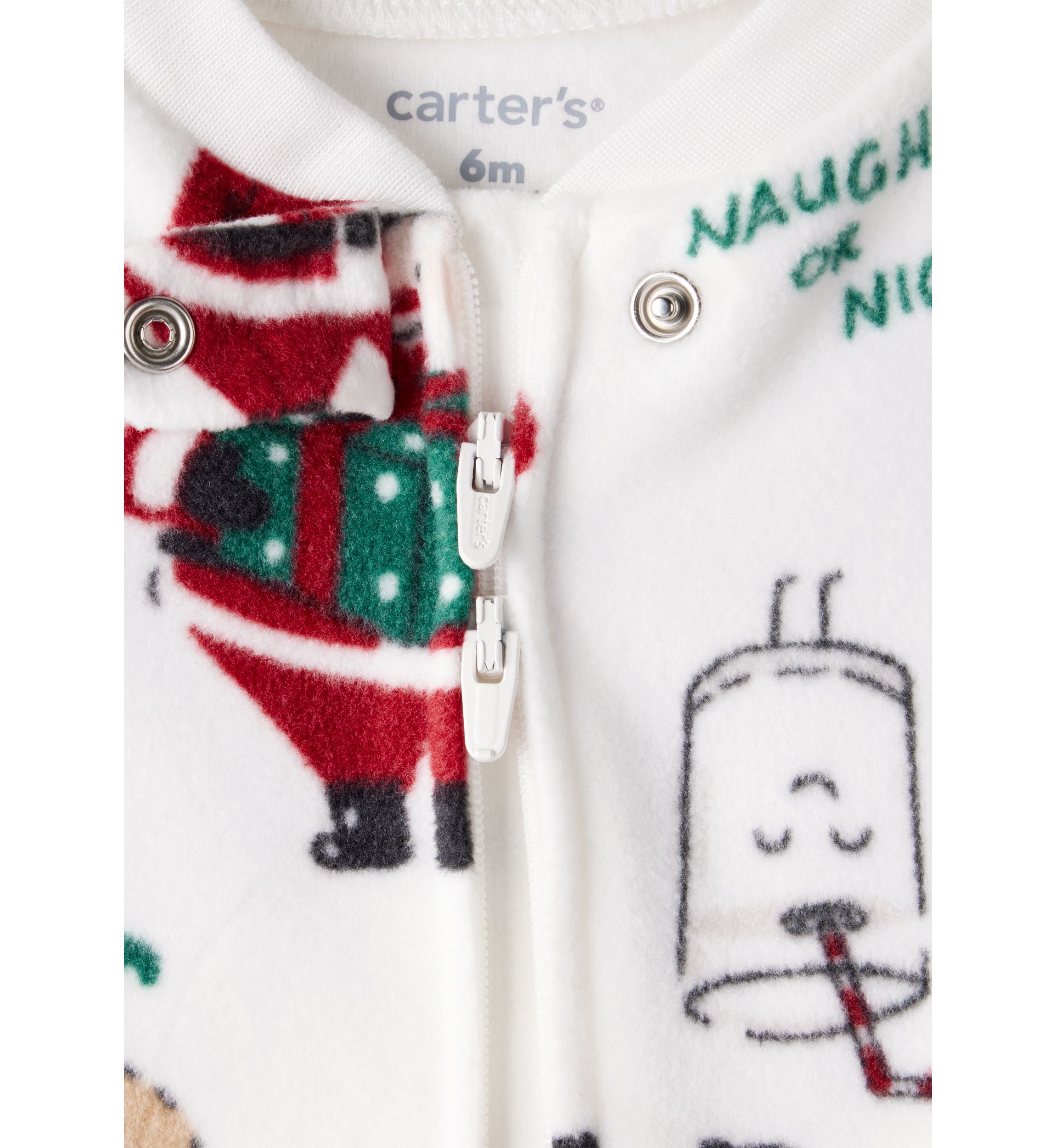 Baby Girls Santa Printed Loose Fit Fleece Footie Pajamas
