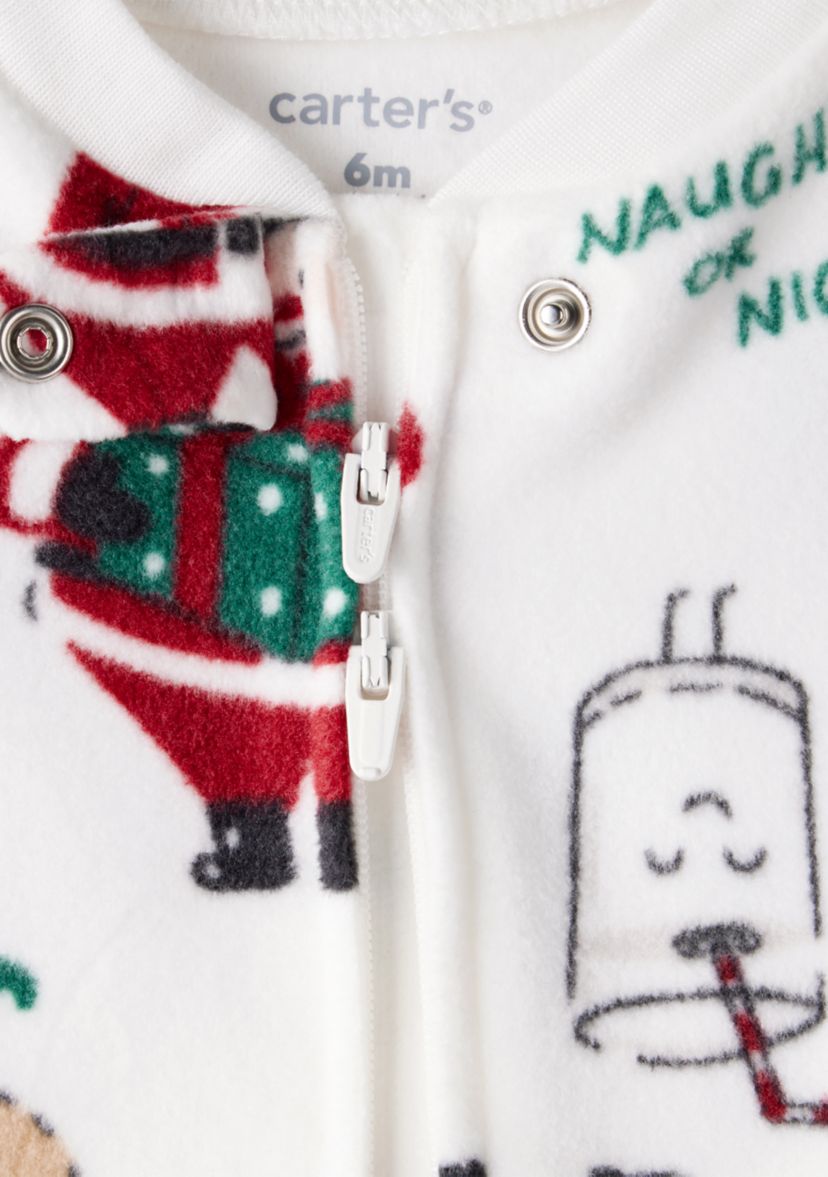 Baby Girls Santa Printed Loose Fit Fleece Footie Pajamas