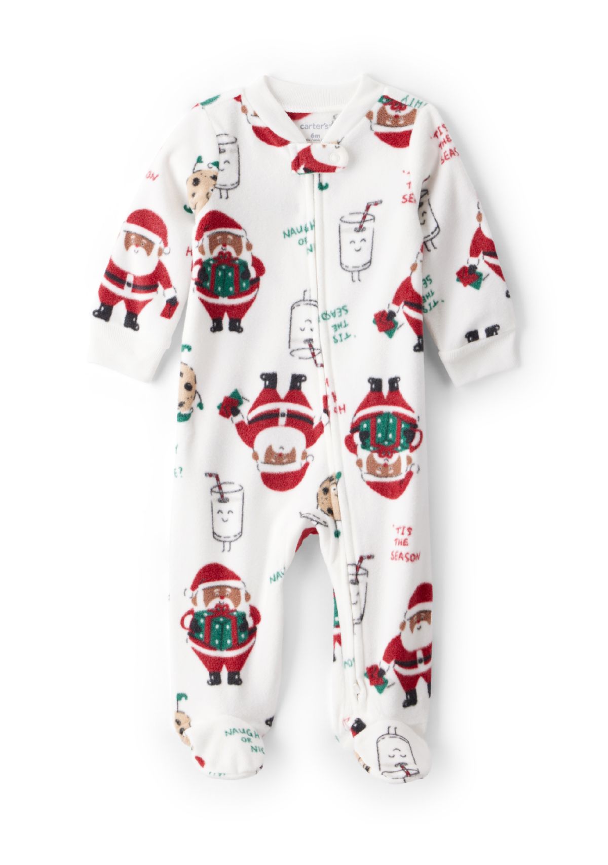 Baby Girls Santa Print Loose Fit Fleece Long-Sleeve Sleep & Play Pajamas