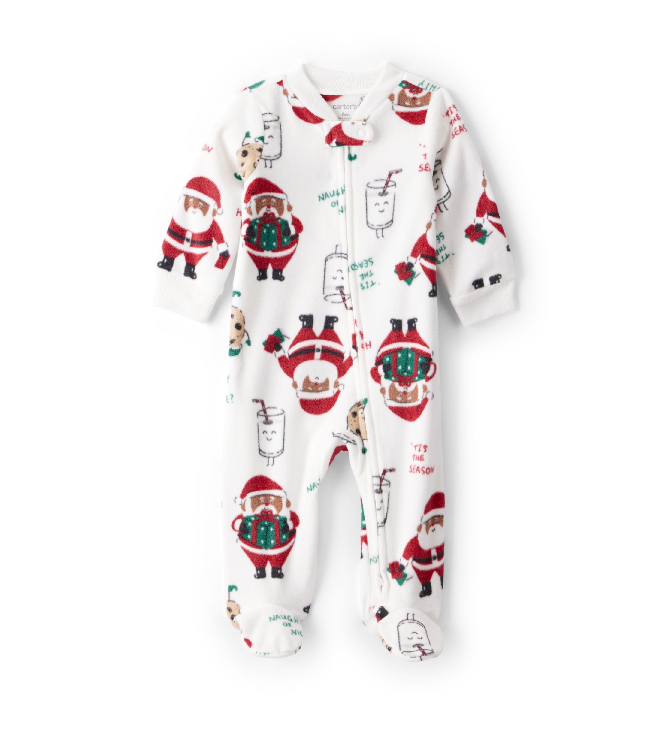 Baby Girls Santa Print Loose Fit Fleece Long-Sleeve Sleep & Play Pajamas