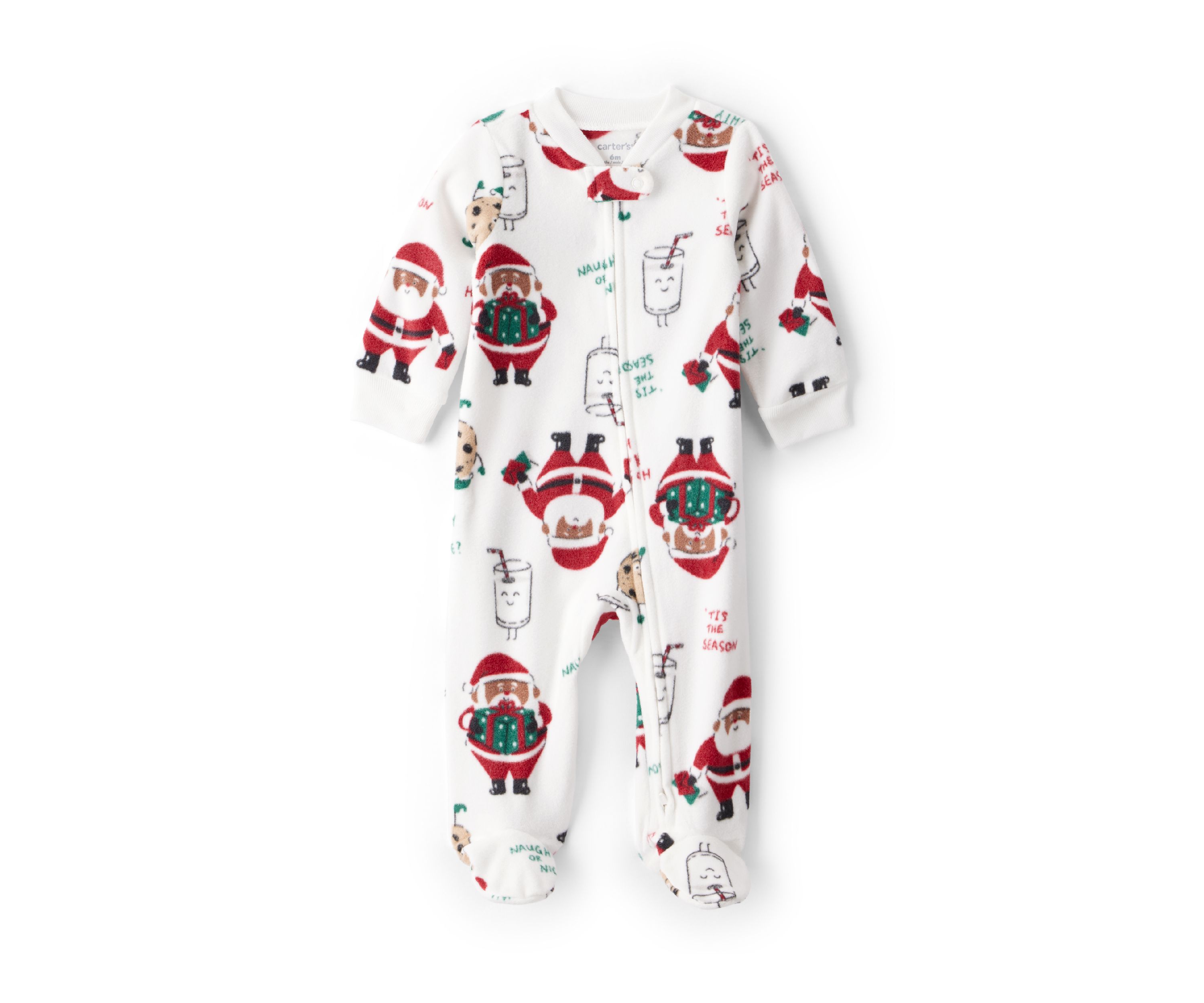 Baby Girls Santa Print Loose Fit Fleece Long-Sleeve Sleep & Play Pajamas