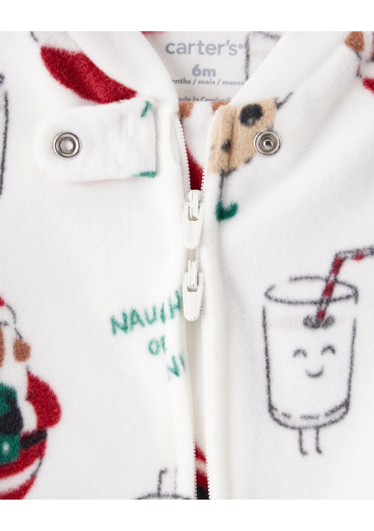 Baby Girls Santa Print Loose Fit Fleece Long-Sleeve Sleep & Play Pajamas