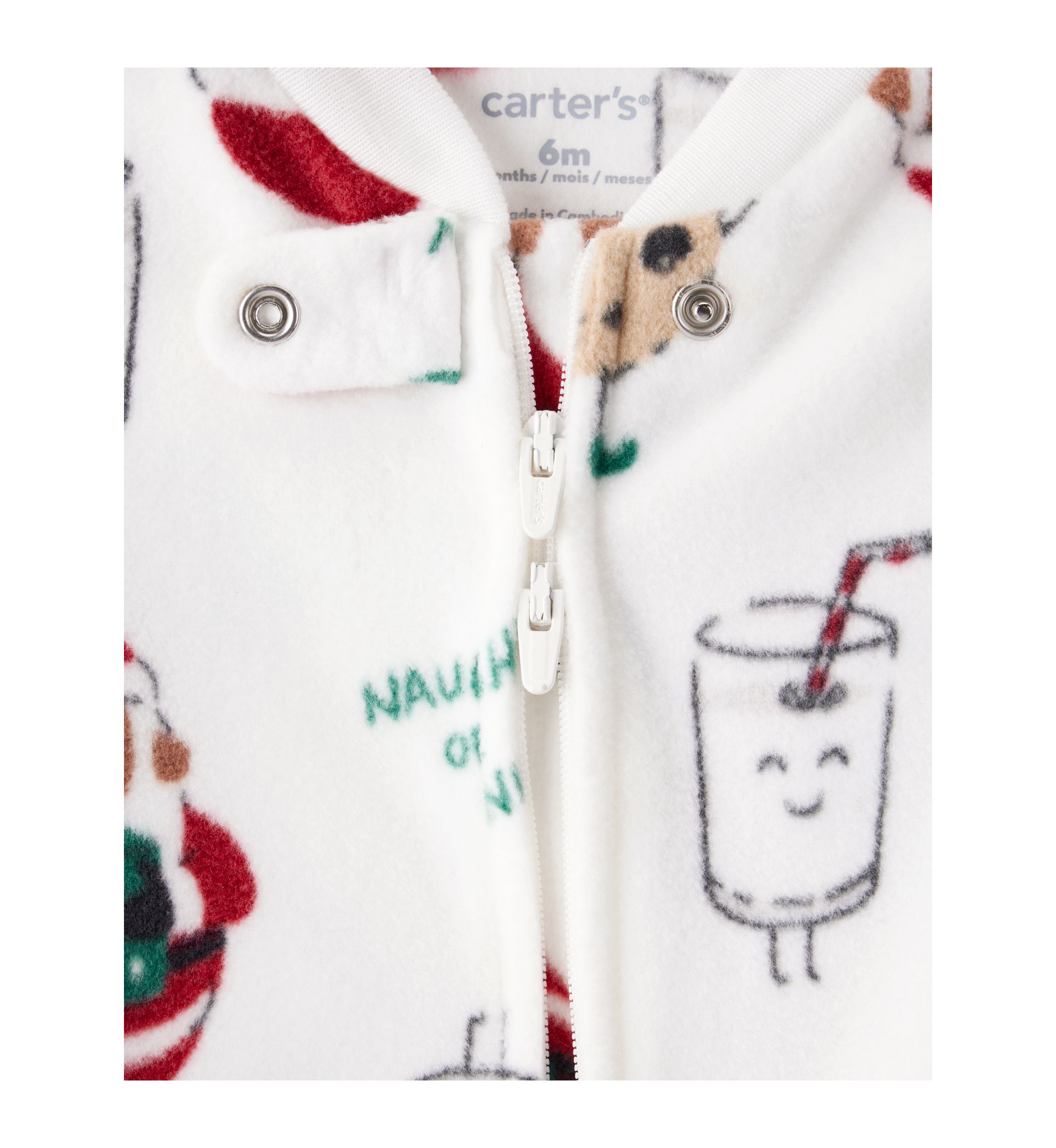 Baby Girls Santa Print Loose Fit Fleece Long-Sleeve Sleep & Play Pajamas