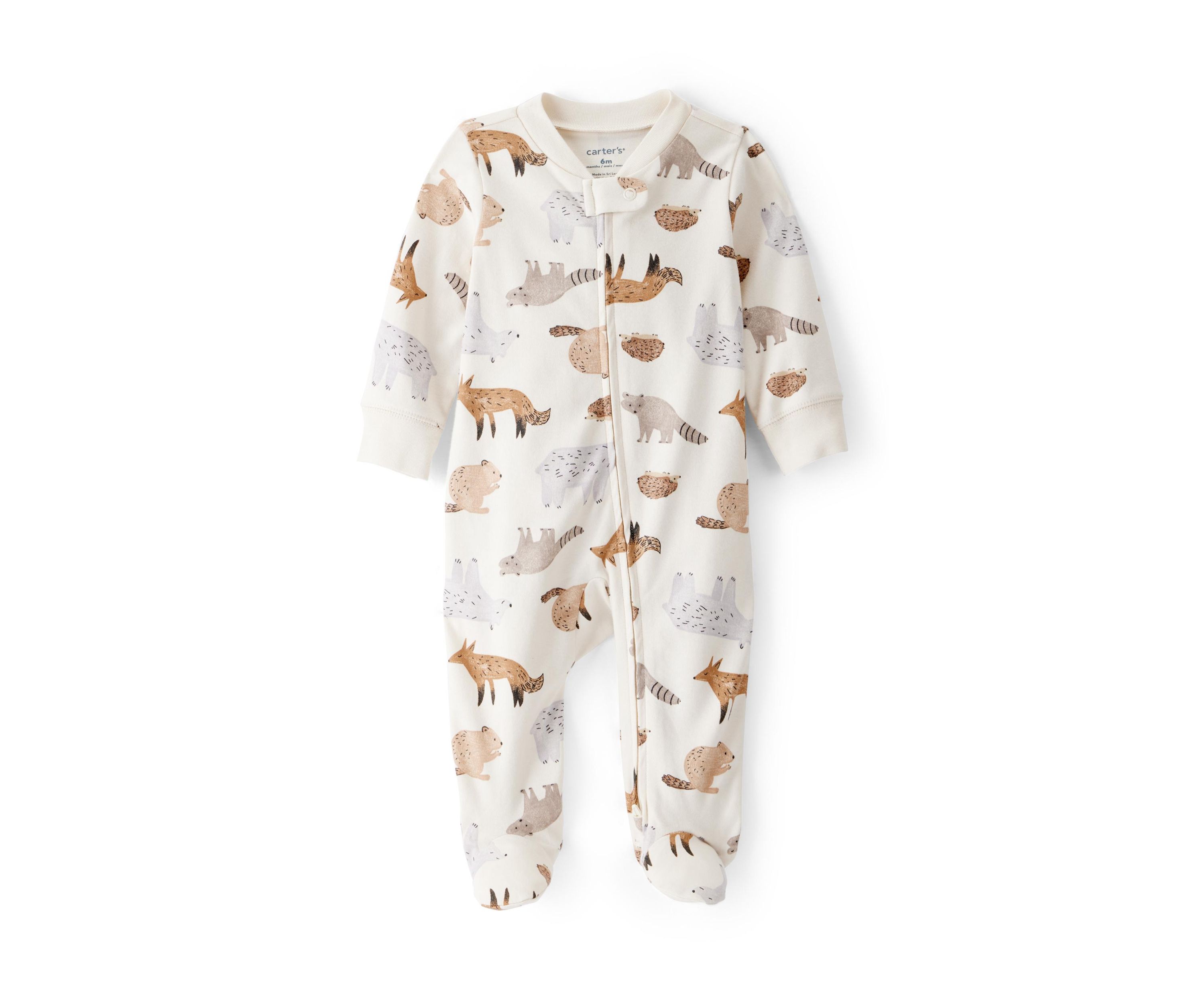 Baby Boys Woodland Animals Printed Footie Pajamas
