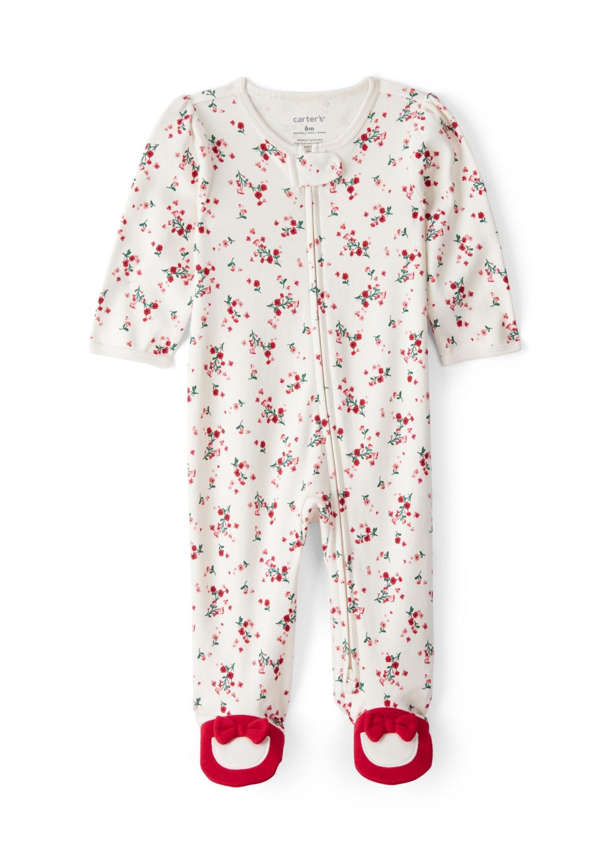 Baby Girls Bow Floral Printed Footie Pajamas