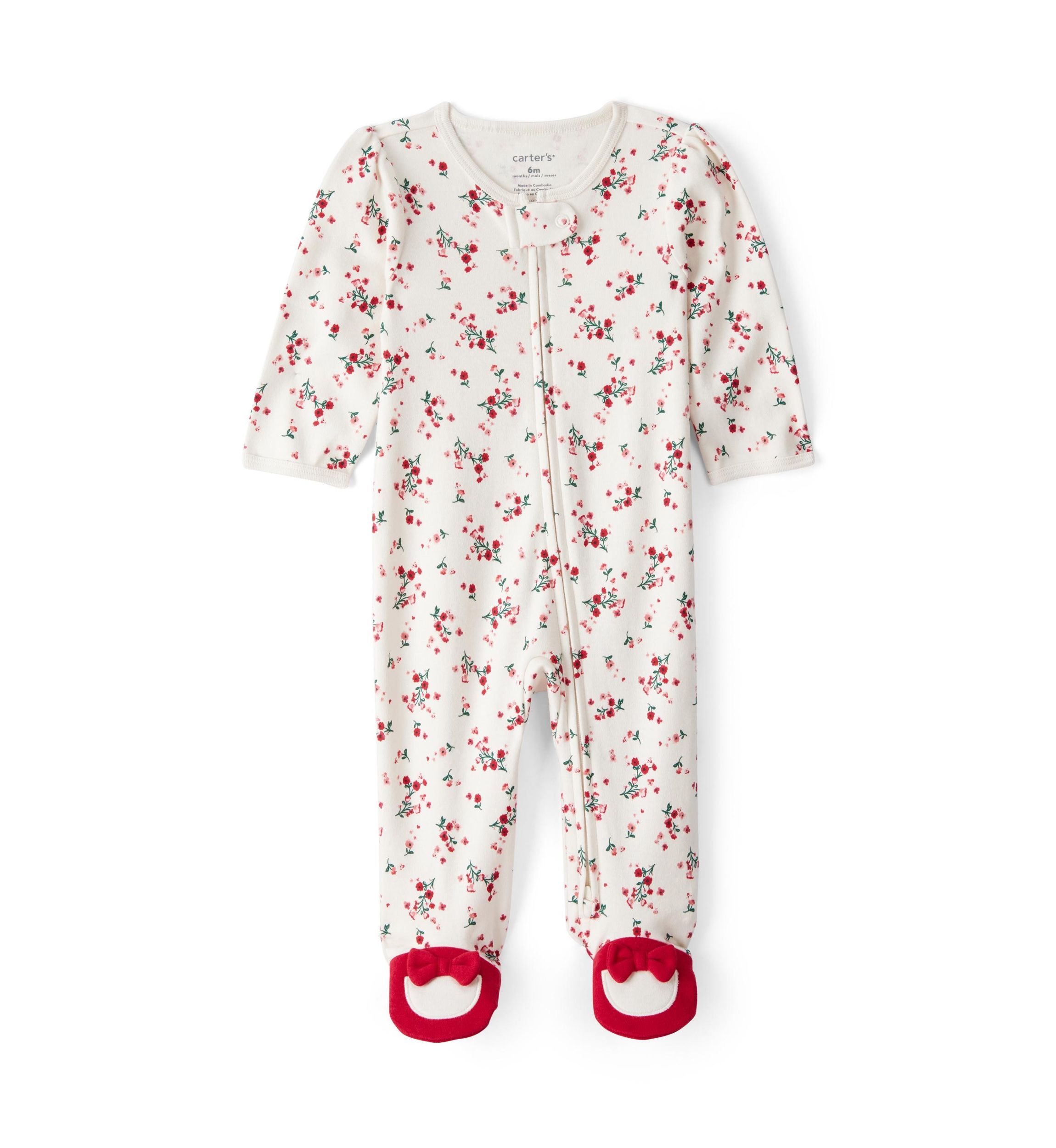 Baby Girls Bow Floral Printed Footie Pajamas