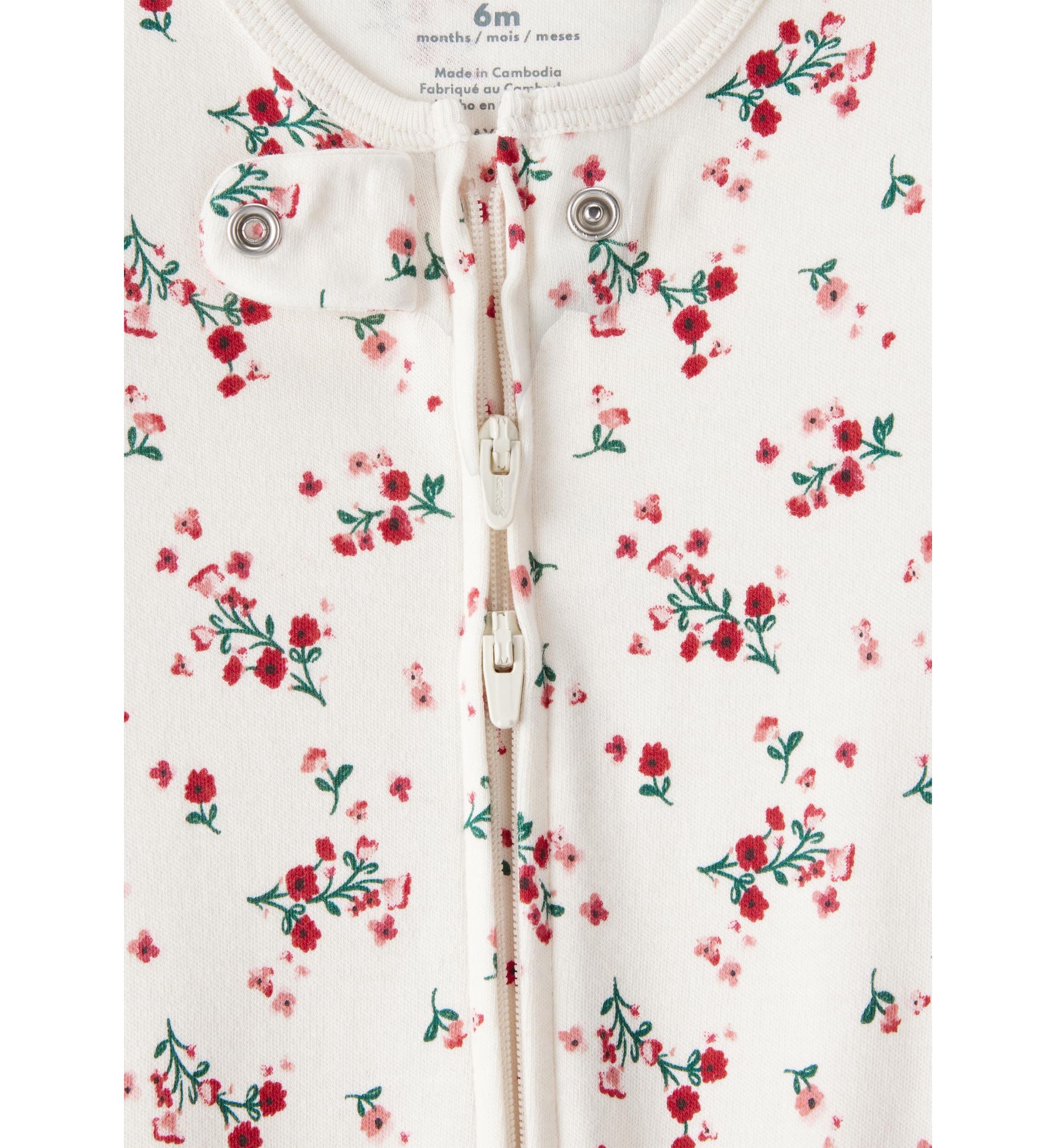 Baby Girls Bow Floral Printed Footie Pajamas
