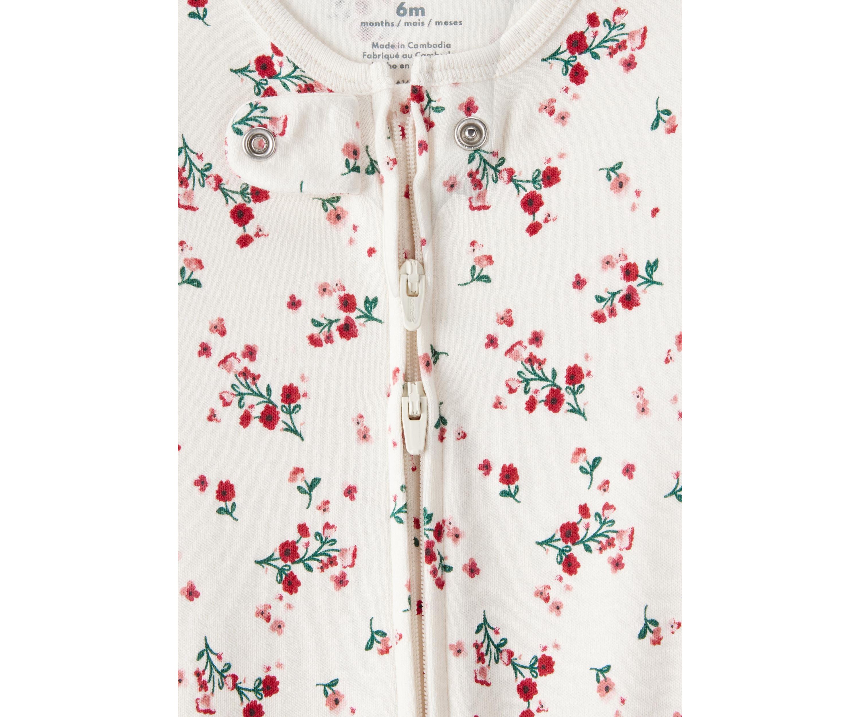 Baby Girls Bow Floral Printed Footie Pajamas
