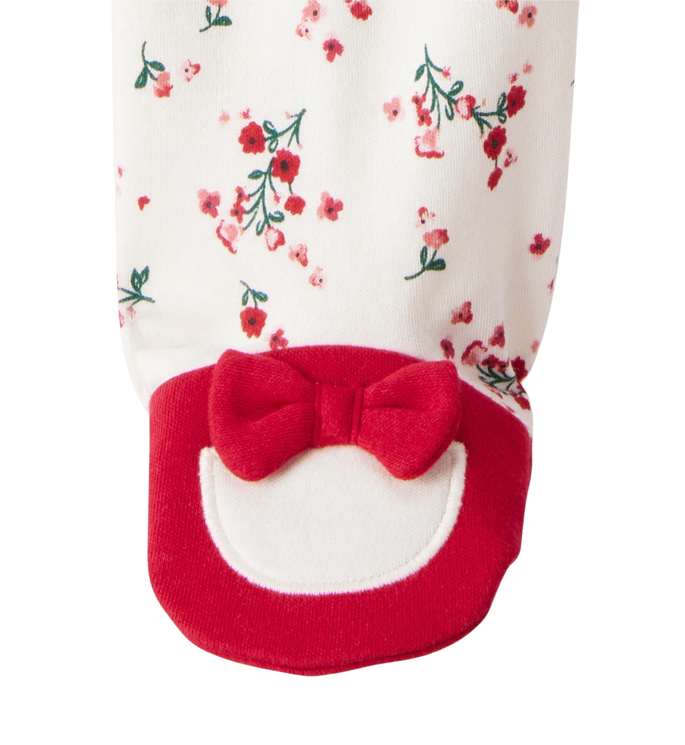Baby Girls Bow Floral Printed Footie Pajamas