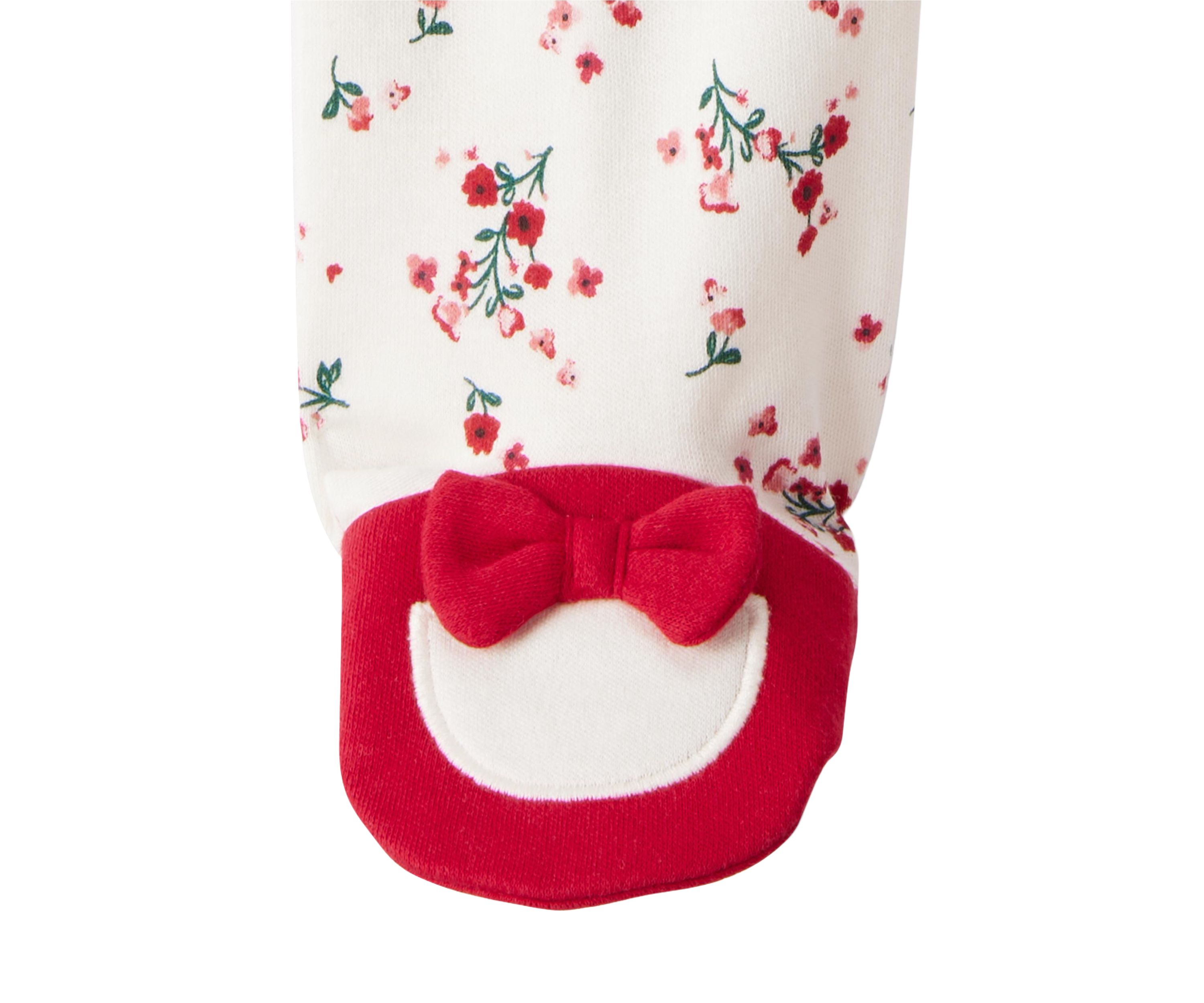 Baby Girls Bow Floral Printed Footie Pajamas