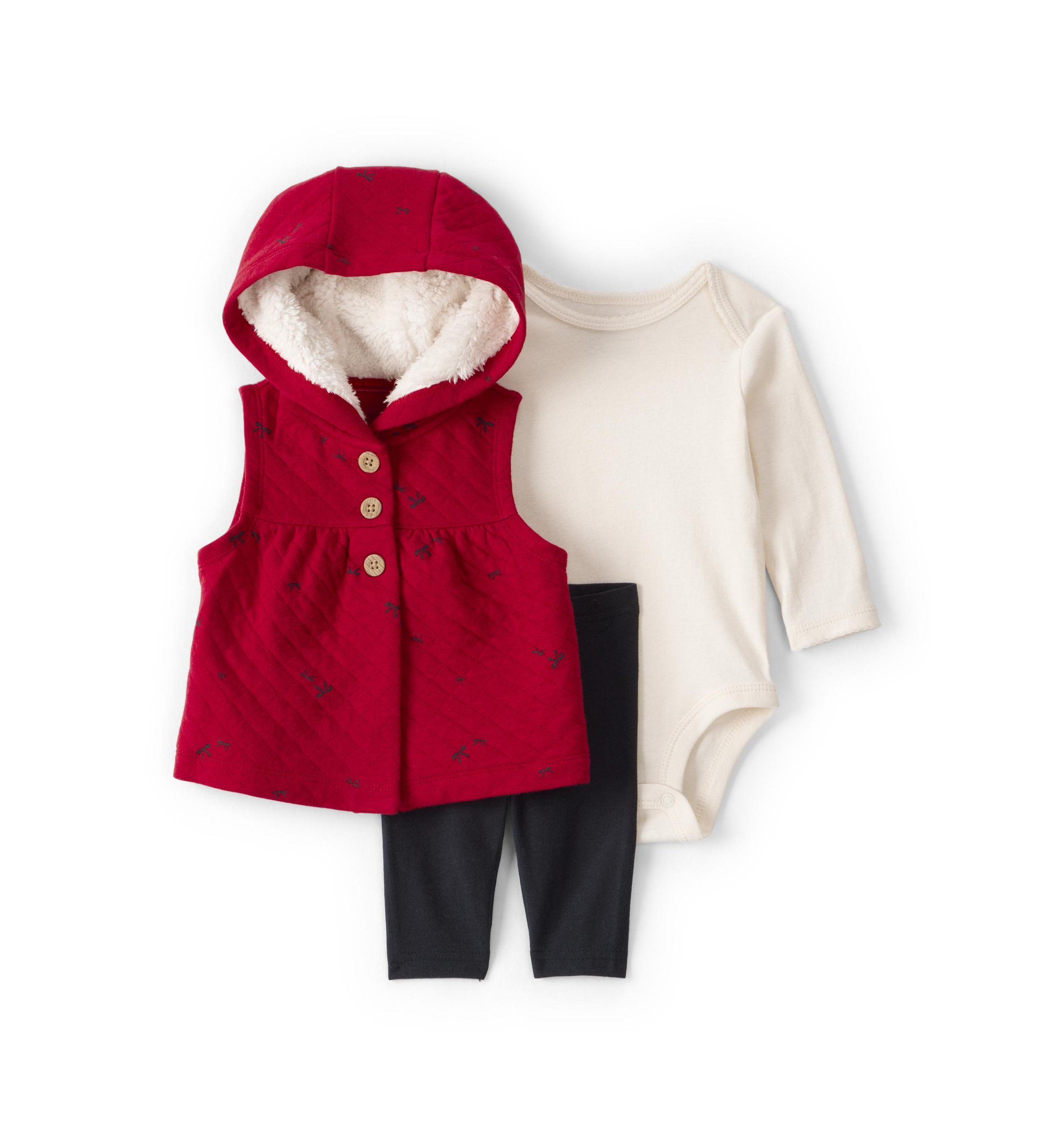 Baby Girls Three Piece Bow Printed Sleeveless Jacket Set