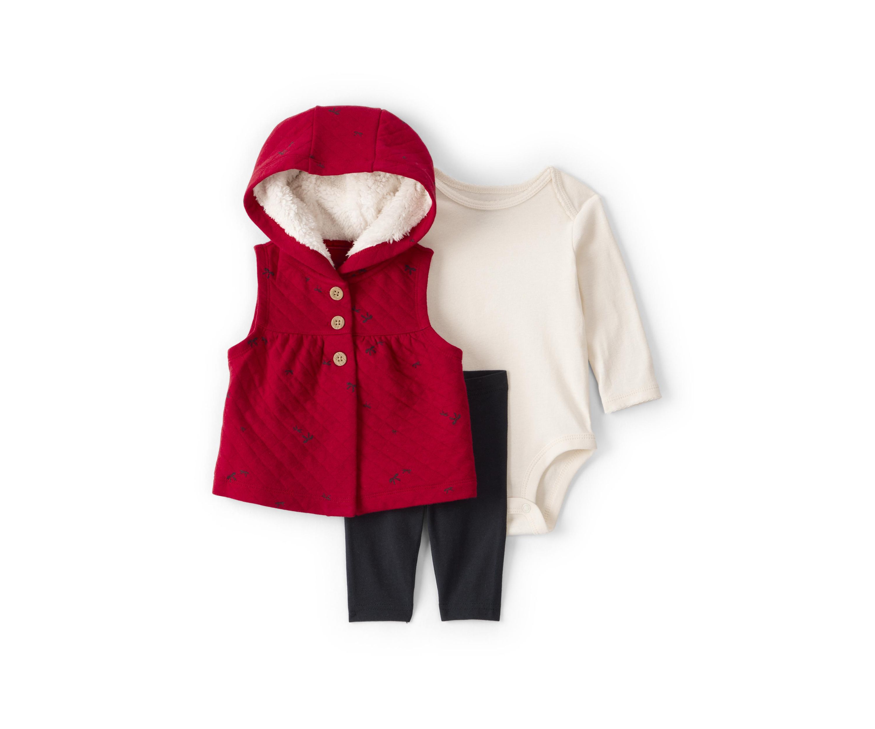 Baby Girls Three Piece Bow Printed Sleeveless Jacket Set