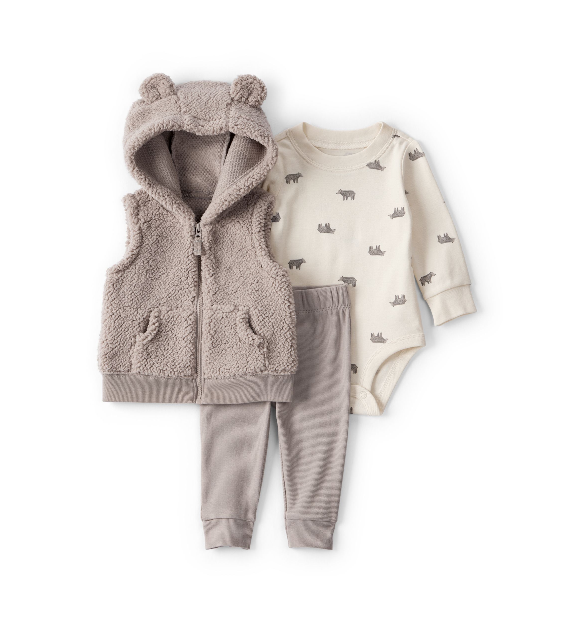 Baby Boys Sleeveless Bear Jacket and Bodysuit Set