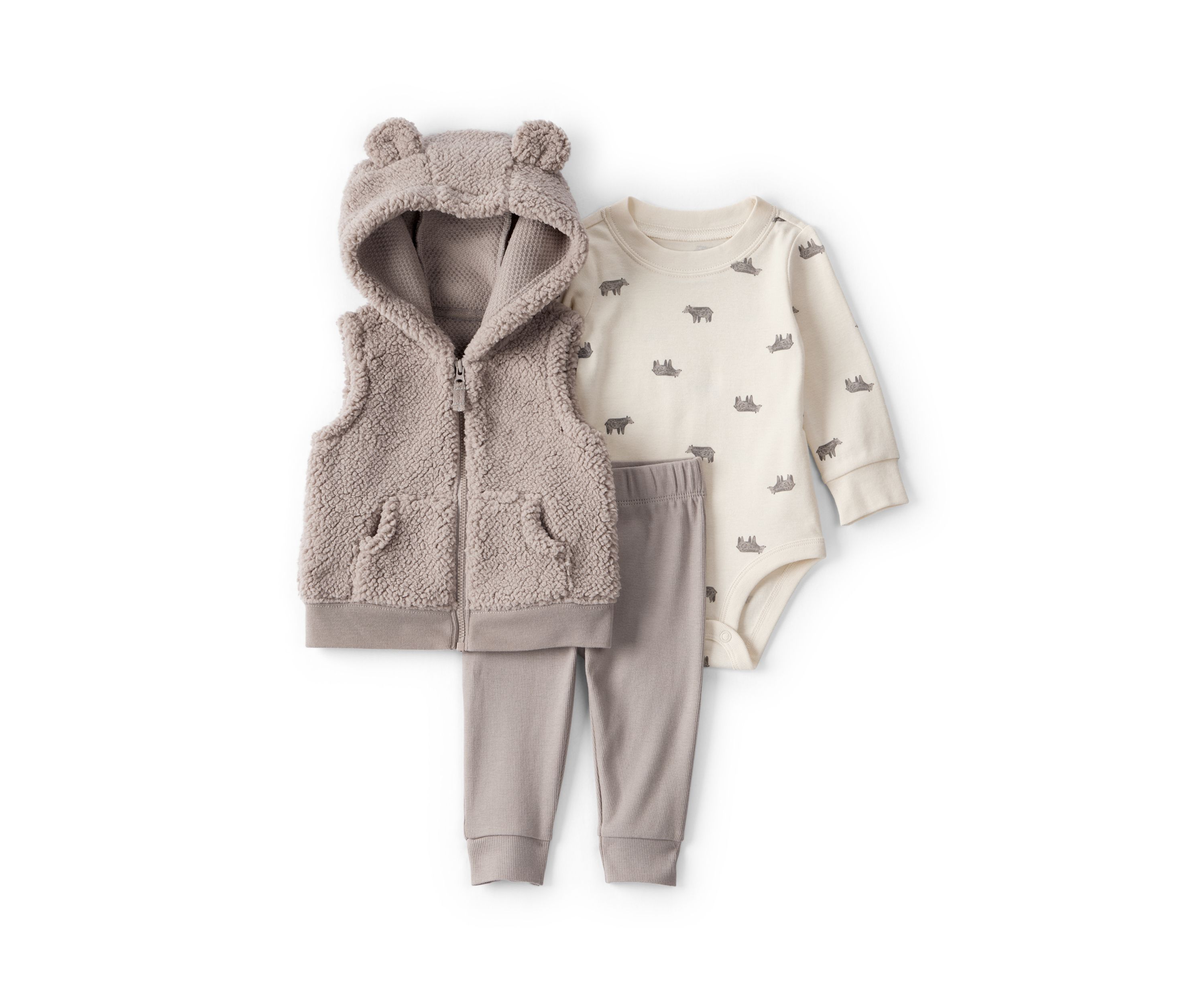 Baby Boys Sleeveless Bear Jacket and Bodysuit Set