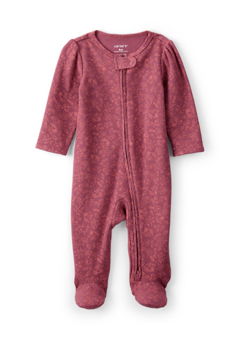 Baby Girls Textured Printed Footie Pajamas