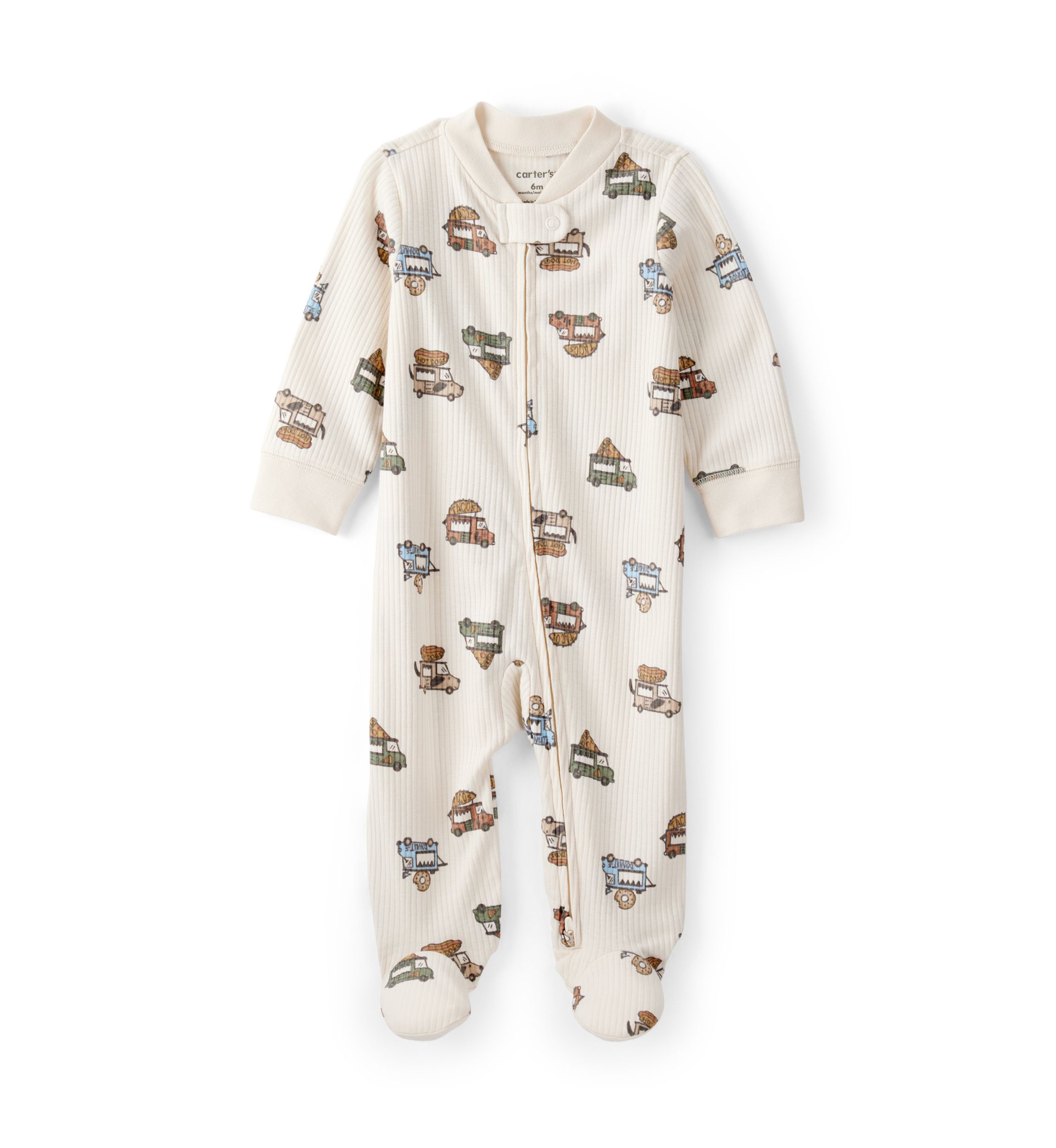 Baby Boys Textured Food Truck Printed Footie Pajamas