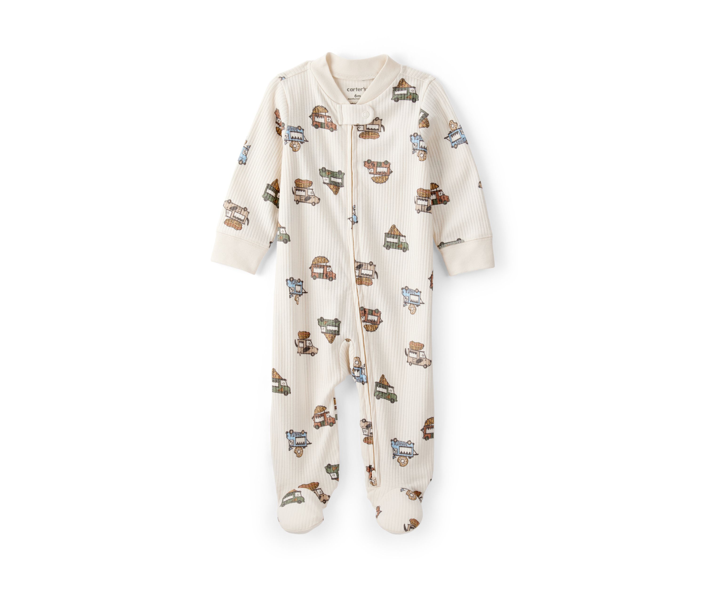 Baby Boys Textured Food Truck Printed Footie Pajamas