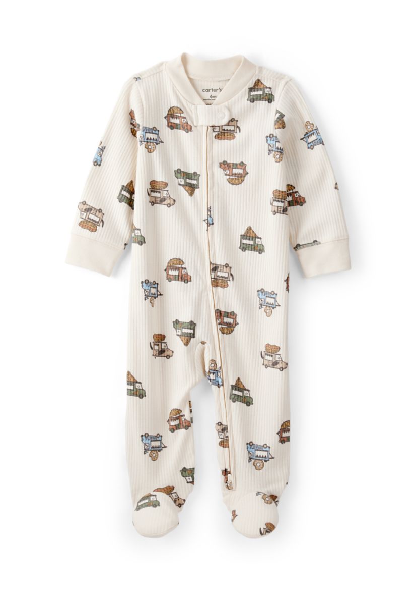 Baby Boys Textured Food Truck Printed Footie Pajamas