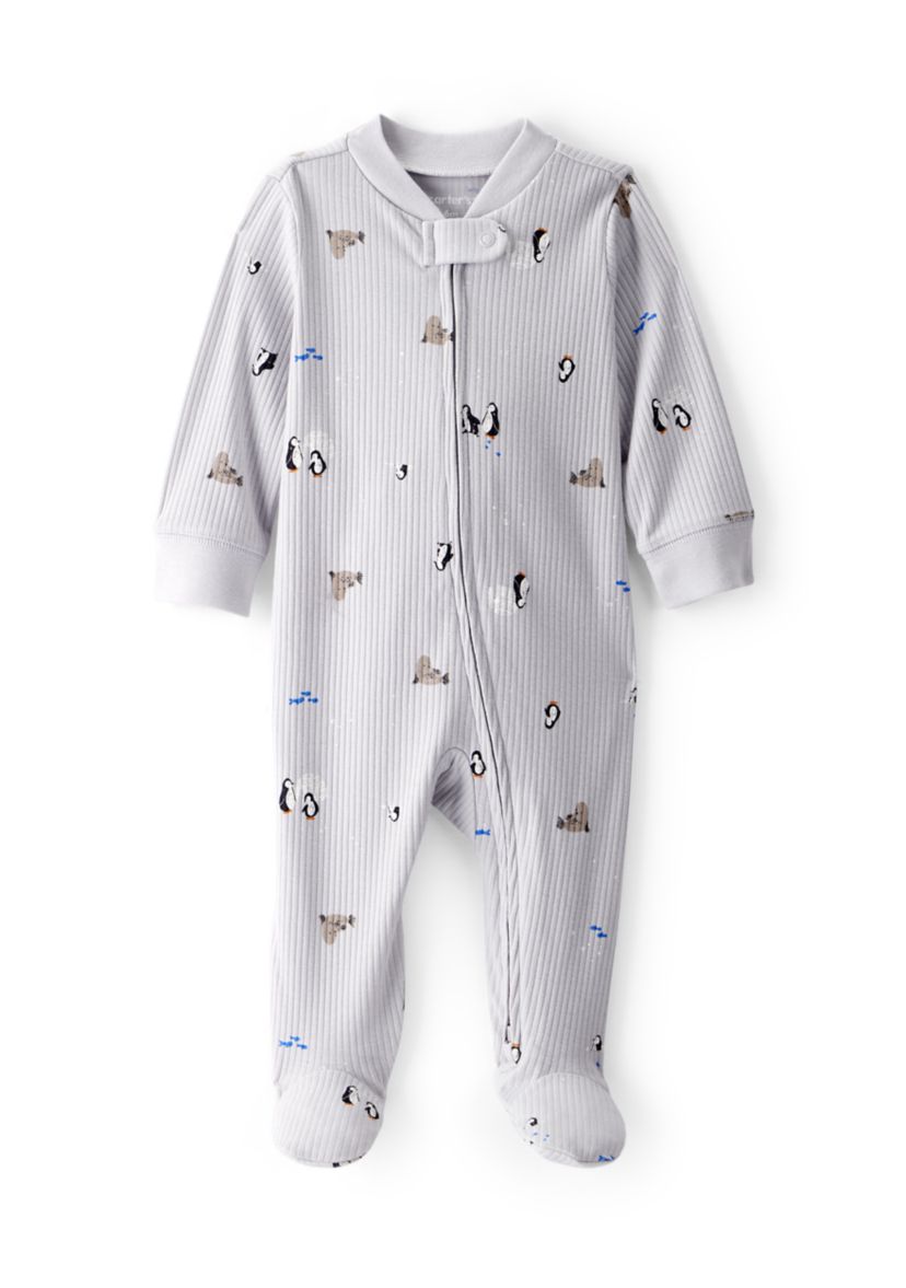 Baby Animal Printed Textured Footie Pajamas